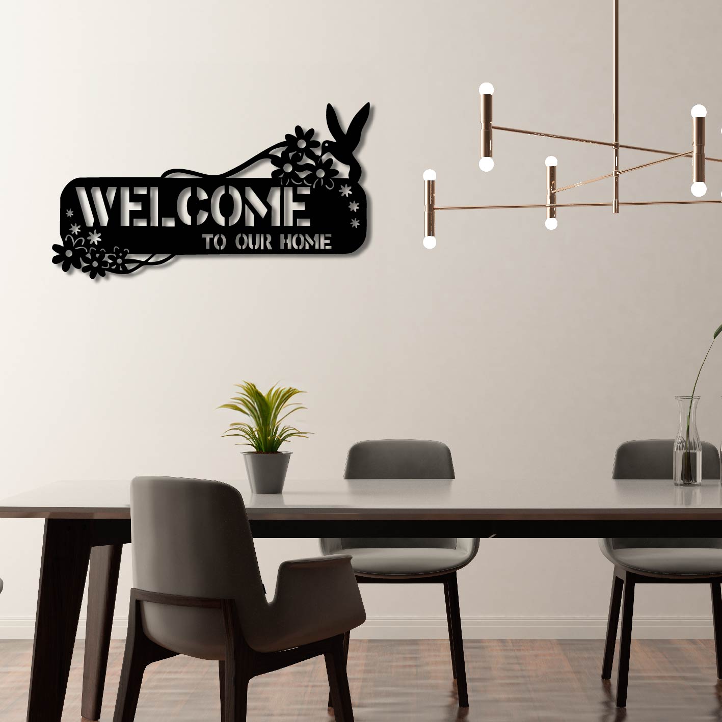 FLORAL WELCOME TO OUR HOME SIGN METAL WALL ART