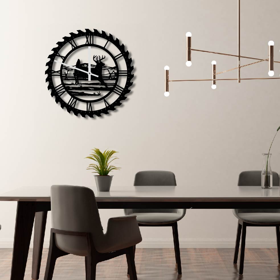 DEER HOPPING METAL WALL ART CLOCK