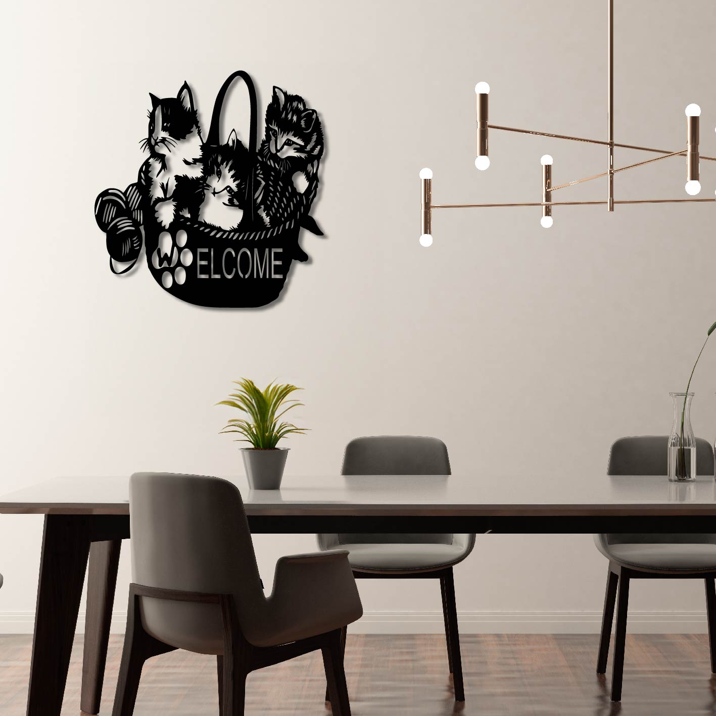 WELCOME CATS IN BASKET METAL WALL ART