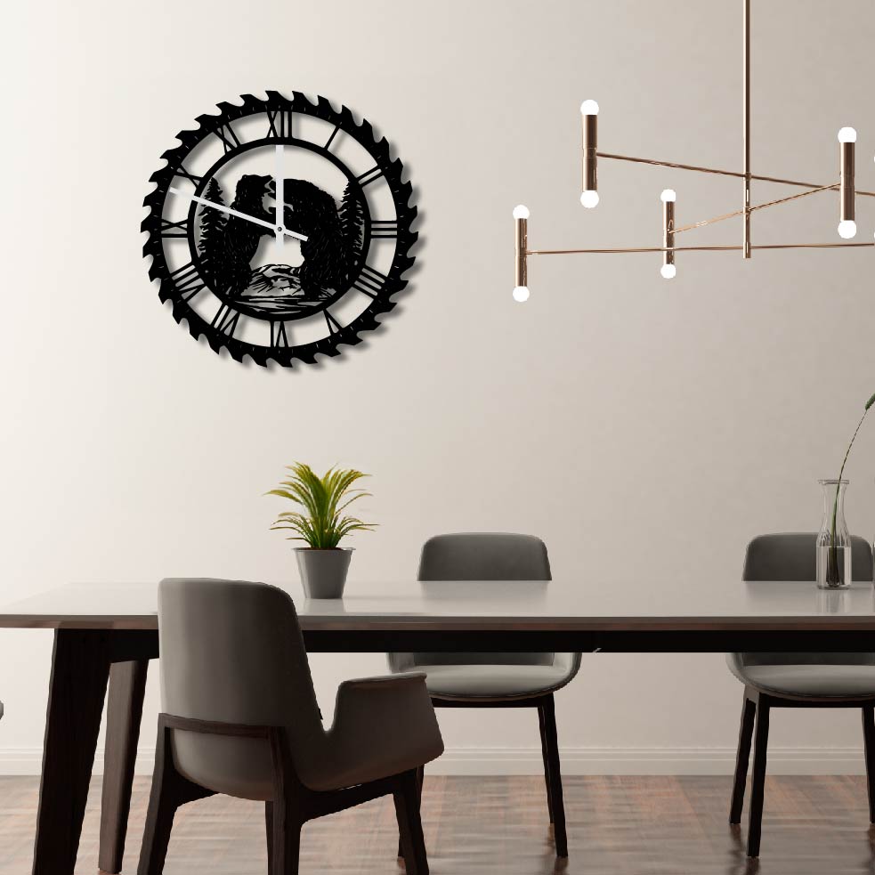 BEARS FIGHTING METAL WALL ART CLOCK