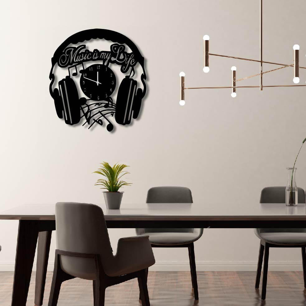 MUSIC IS MY STYLE HEADPHONES METAL WALL ART CLOCK