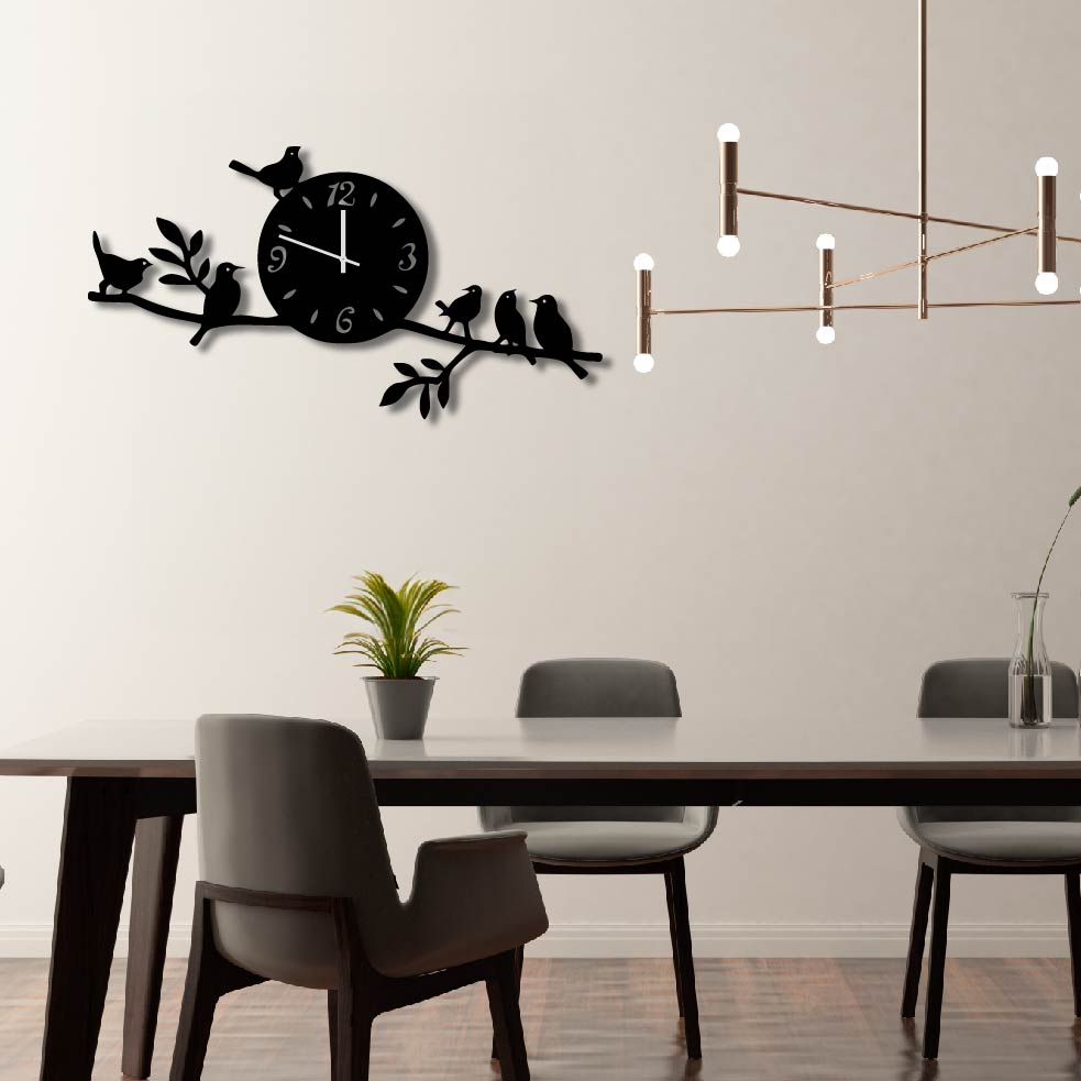 BIRDS ON BRANCH METAL WALL ART CLOCK