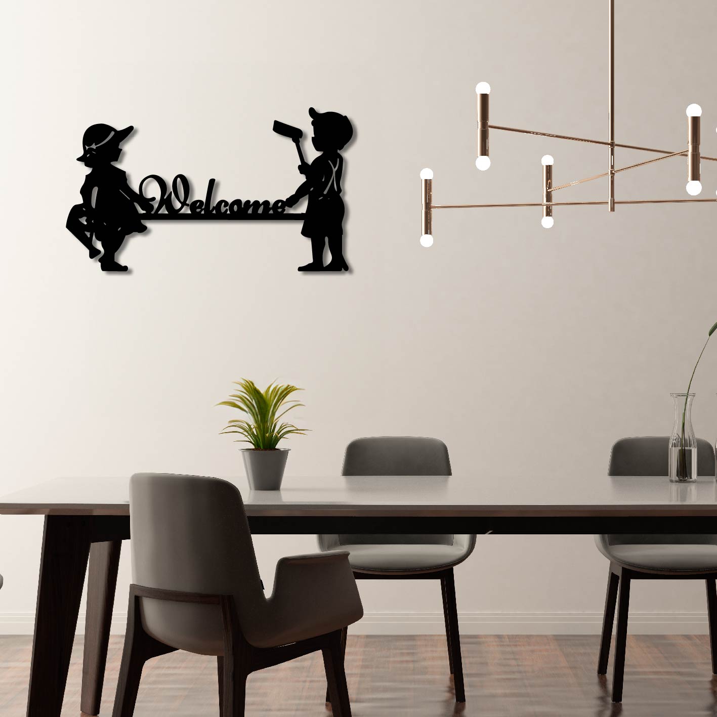 WELCOME CUTE BOY AND GIRL SIGN METAL WALL ART