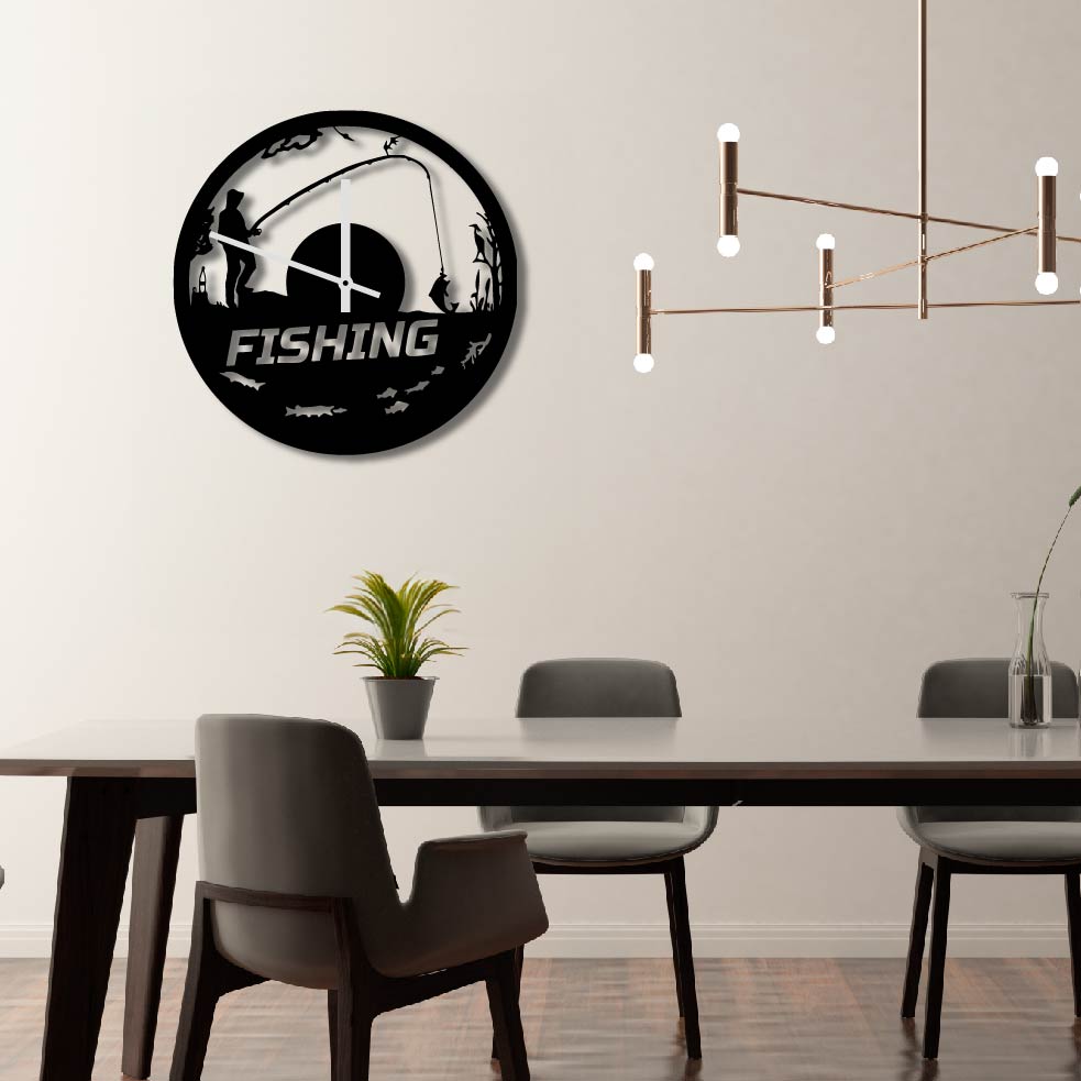 FISHING LANDSCAPE METAL WALL ART CLOCK