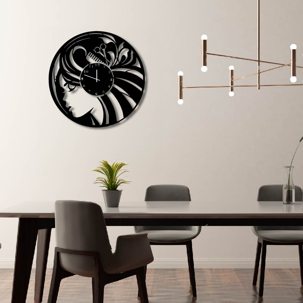 ROUND HAIRDRESSER METAL WALL ART CLOCK