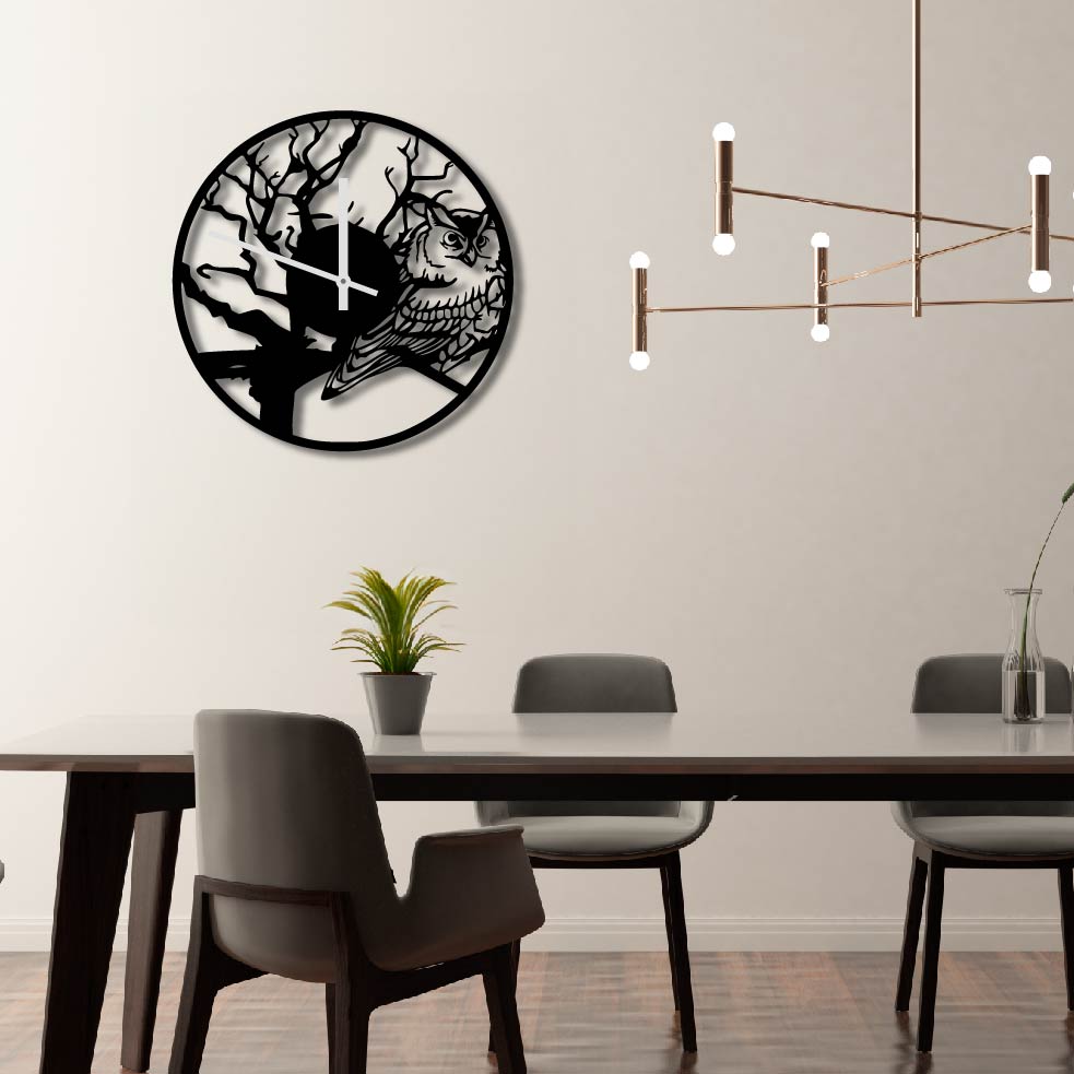 OWL METAL WALL ART CLOCK
