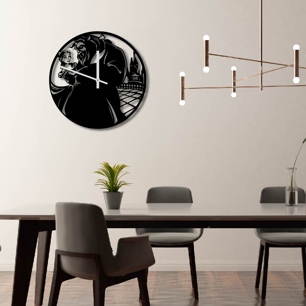 BEAUTY AND THE BEAST METAL WALL ART CLOCK