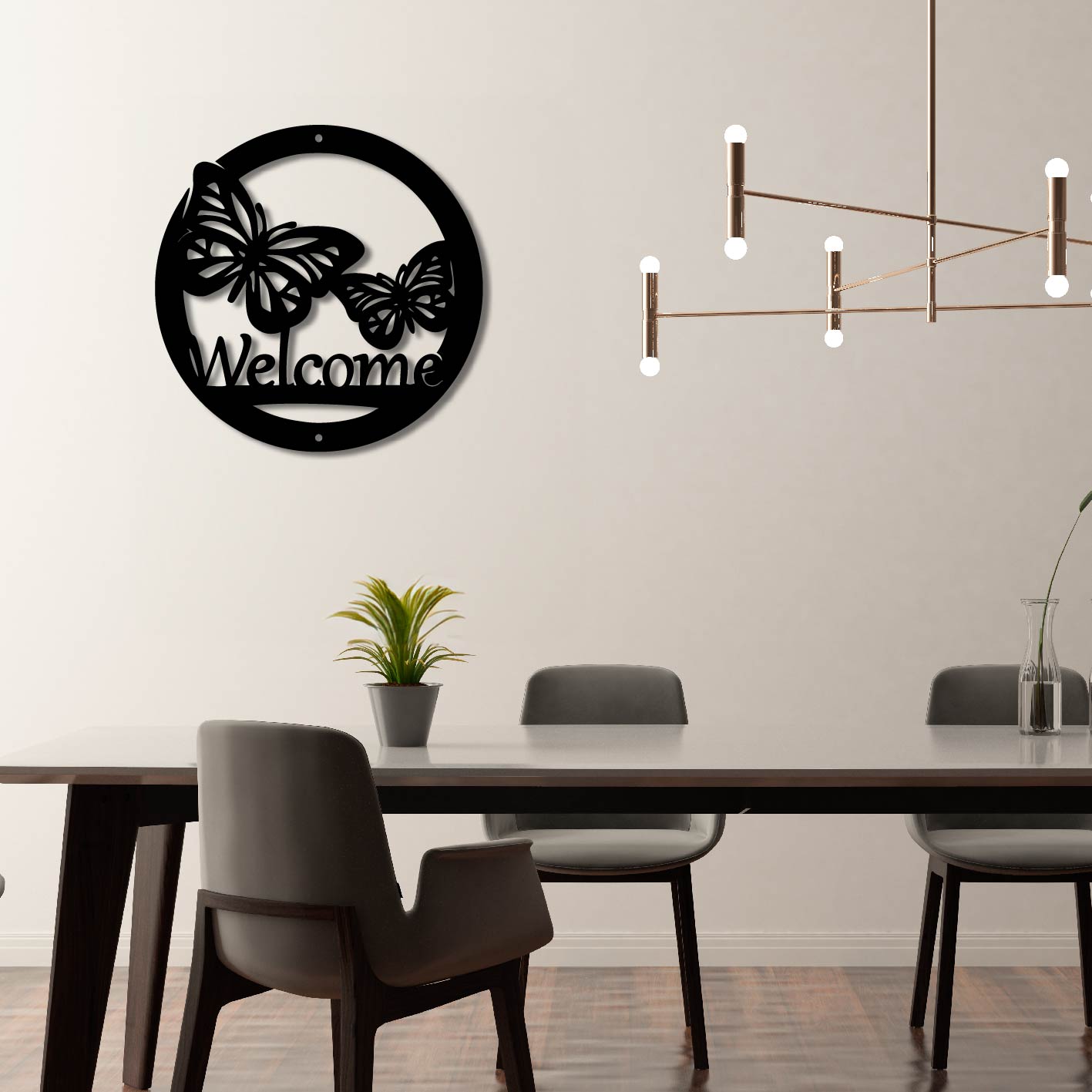 WELCOME BUTTERFLIES SIGN METAL WALL ART