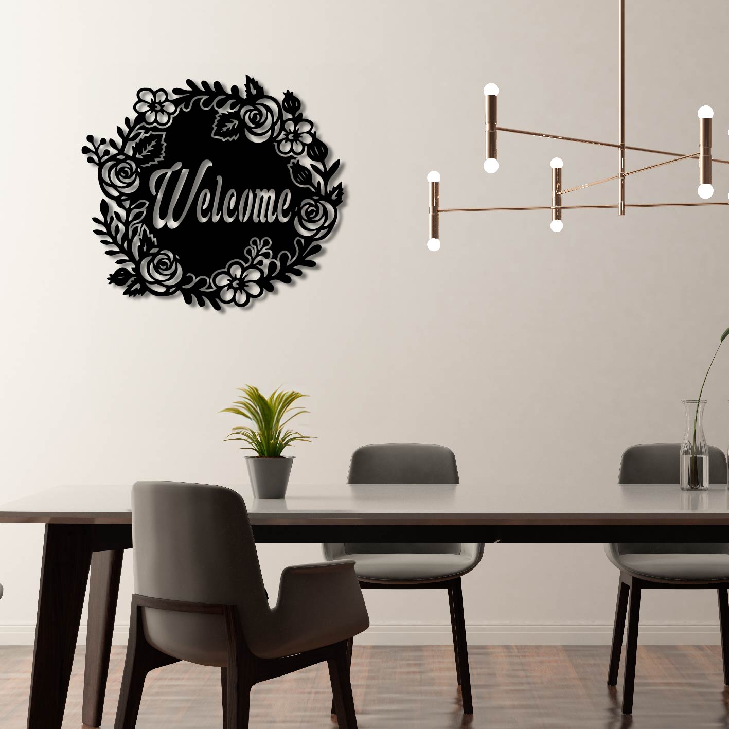 FLORAL WELCOME SIGN METAL WALL ART