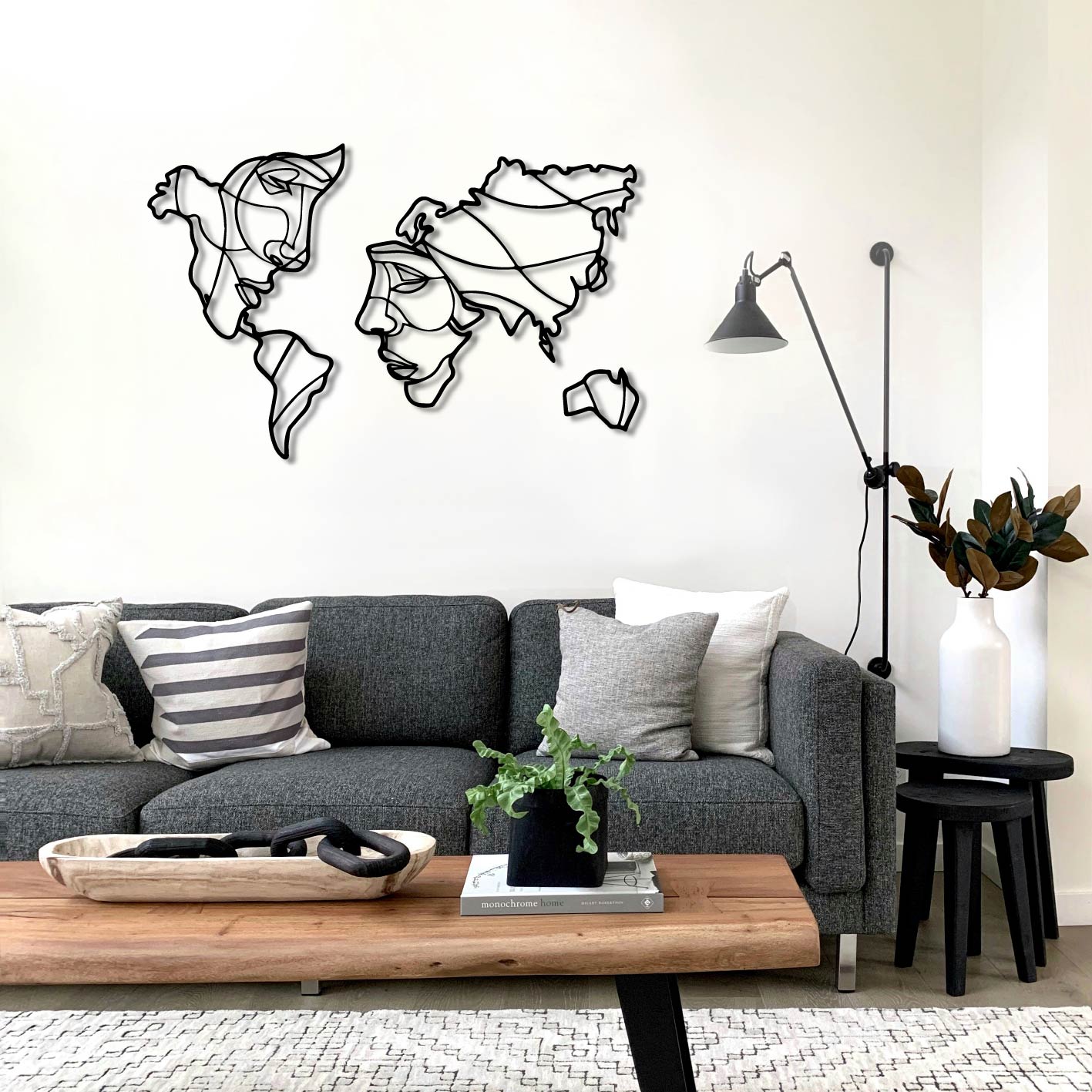 WORLD MAP FACES METAL WALL ART