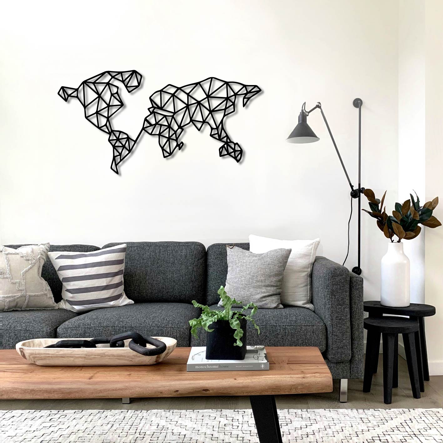 GEOMETRIC WORLD MAP METAL WALL ART