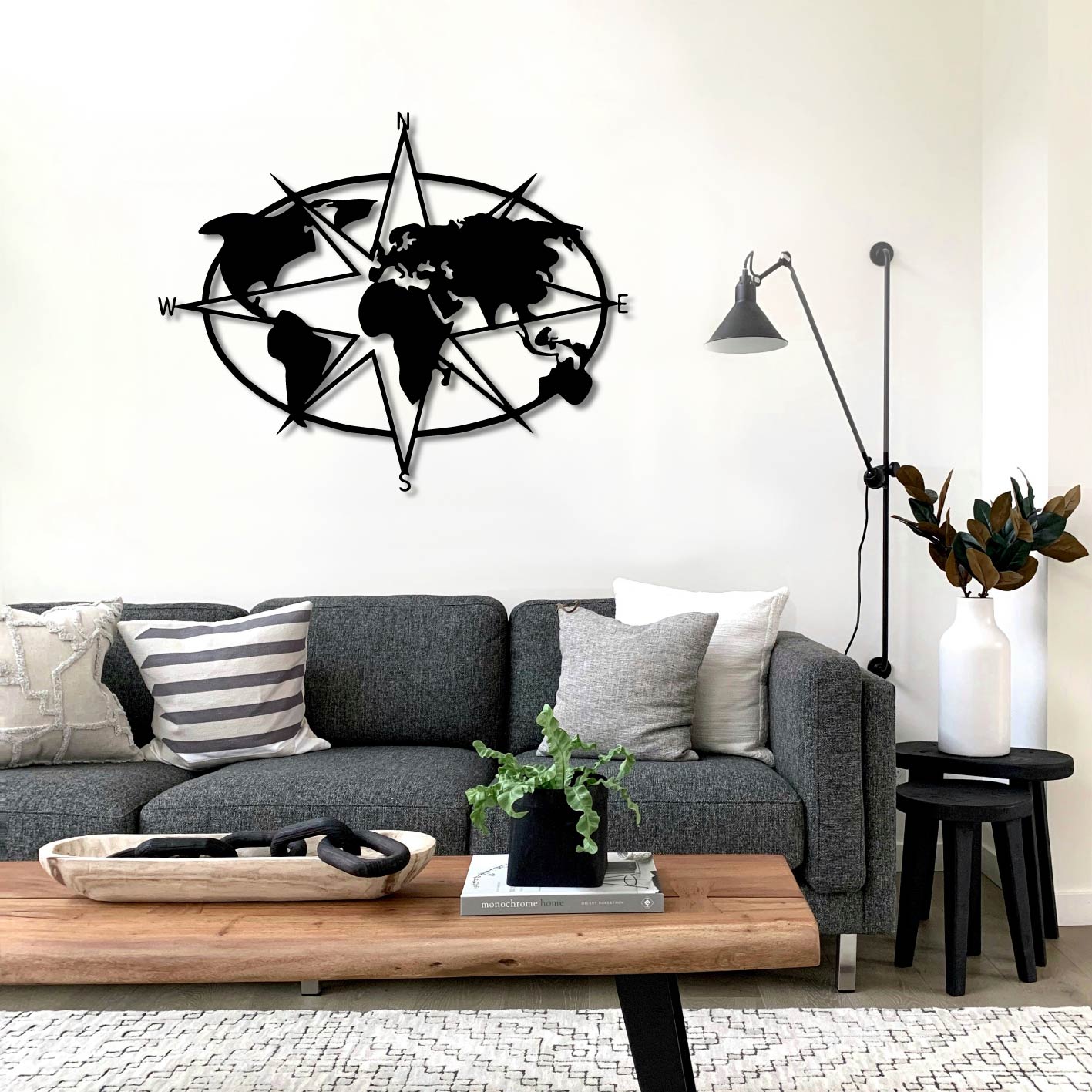 WORLD COMPASS METAL WALL ART