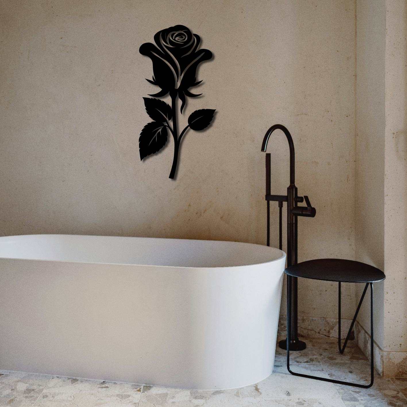 ROSE AND STEM METAL WALL ART