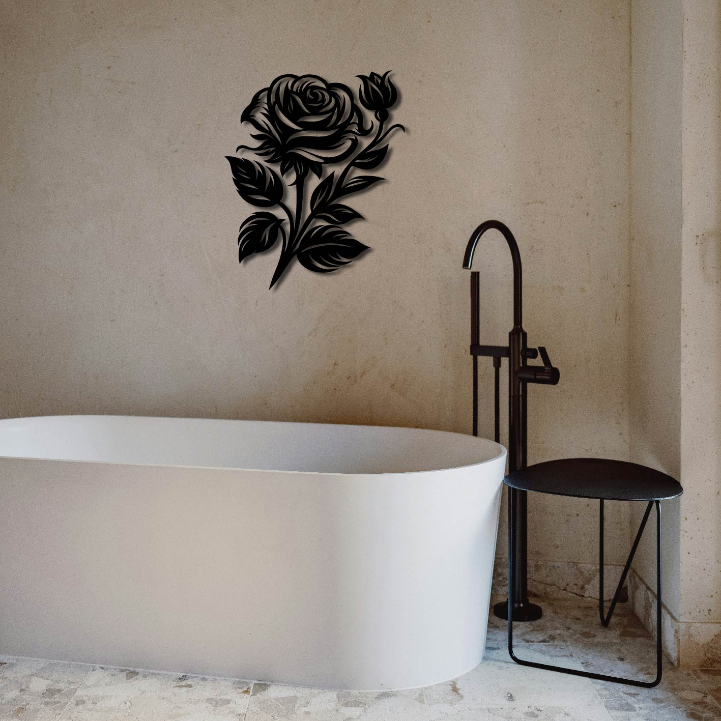 ROSE AND BUD METAL WALL ART