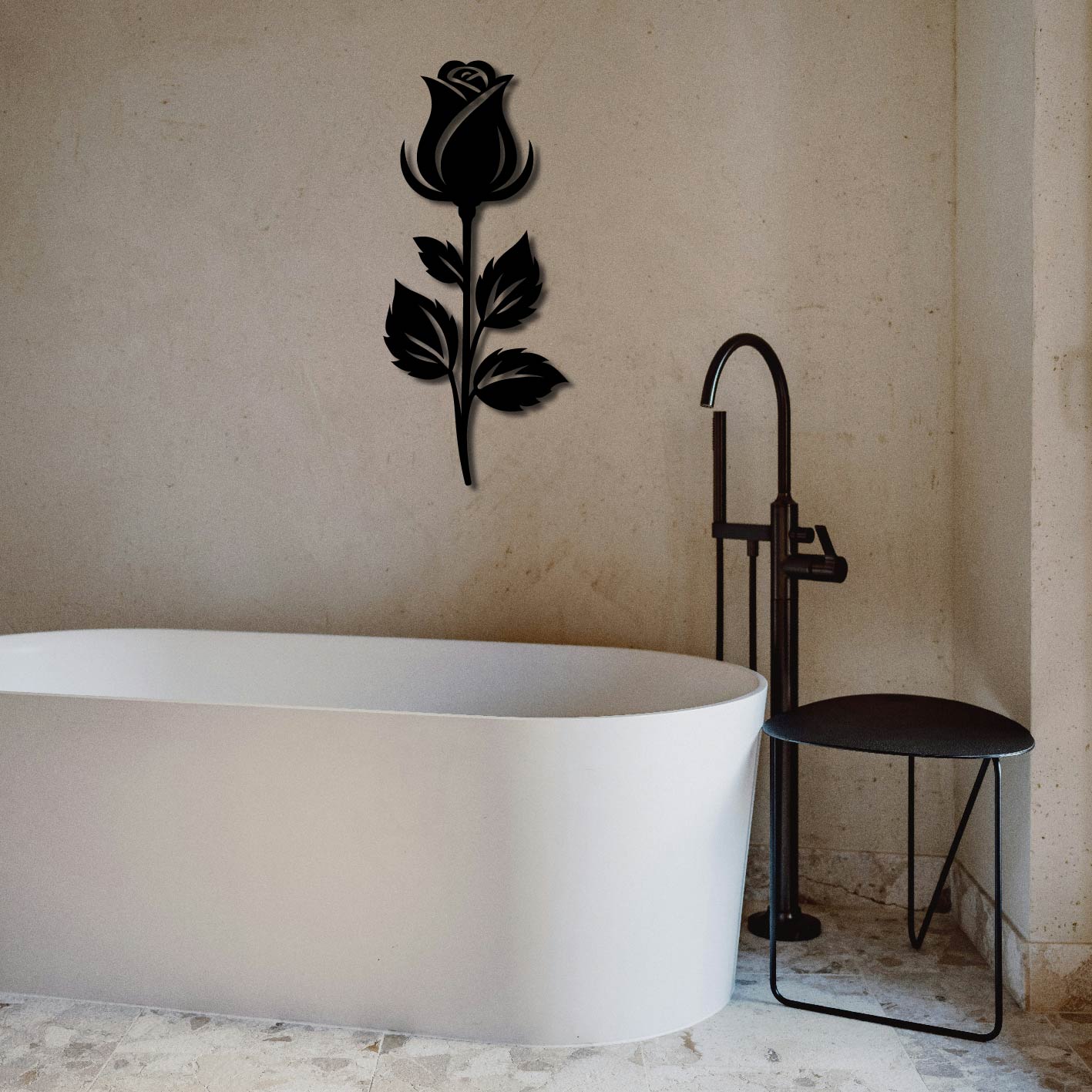 SIMPLE ROSE AND STEM METAL WALL ART