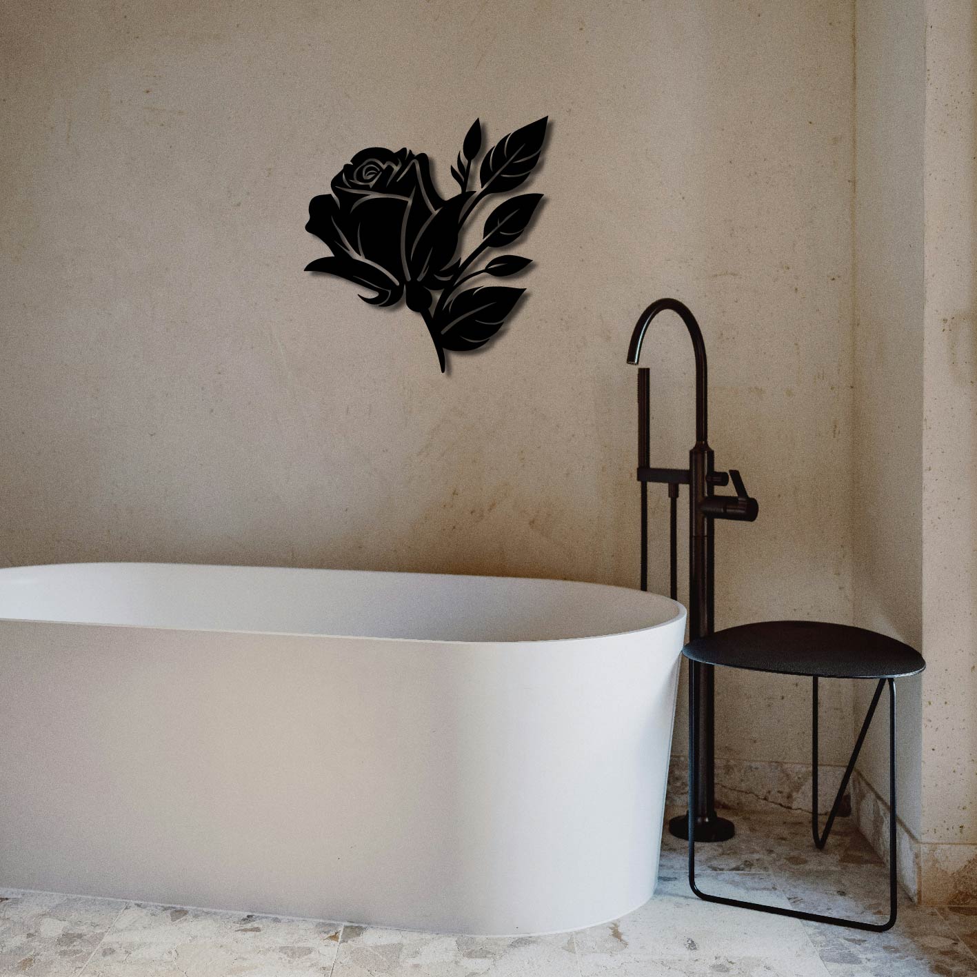 ROSE AND LEAVES METAL WALL ART