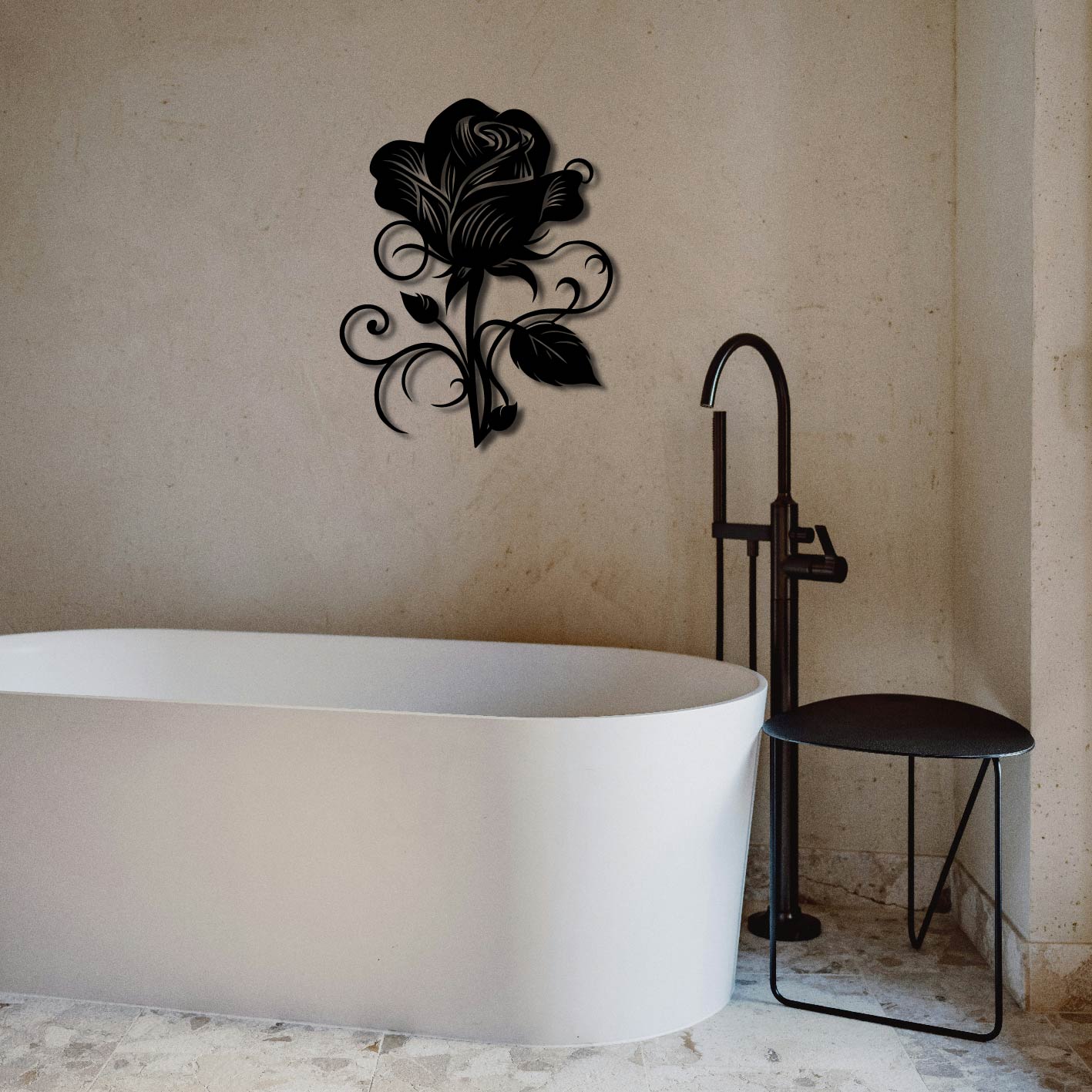 ROSE AND SWIRLS METAL WALL ART