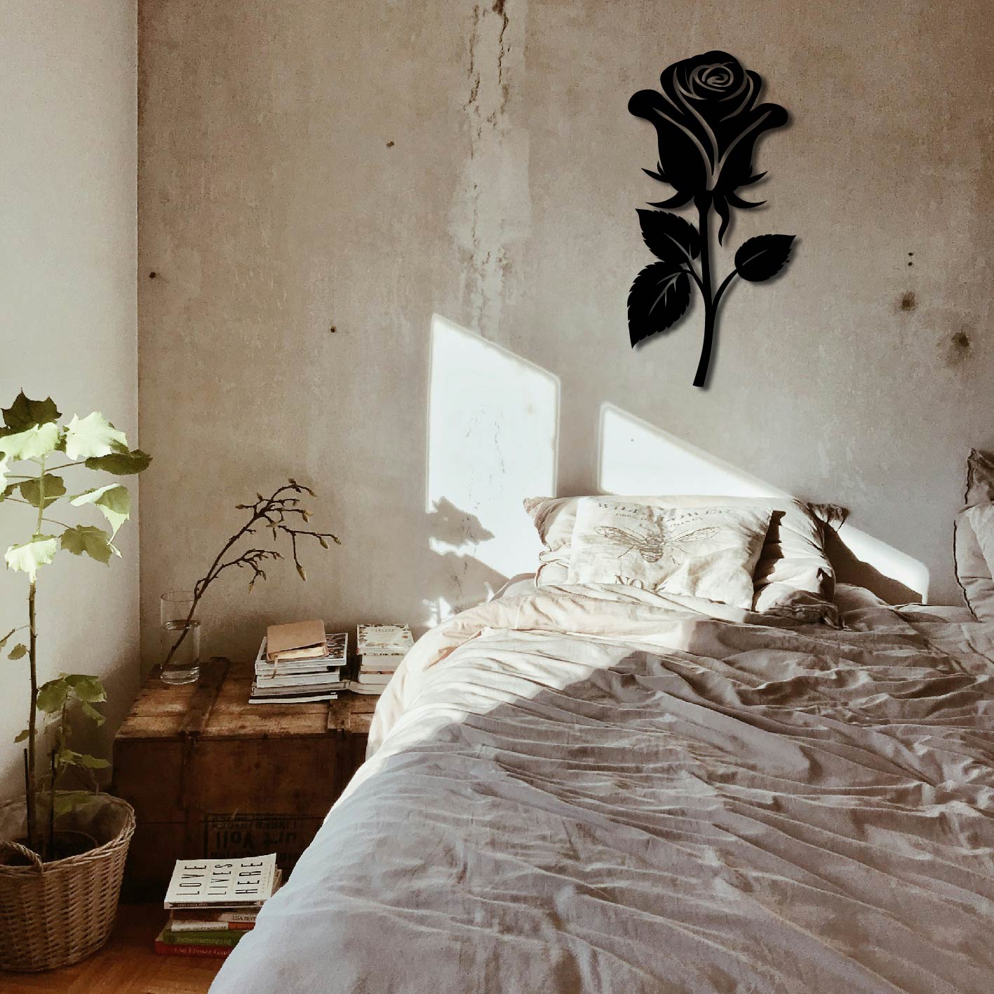 ROSE AND STEM METAL WALL ART