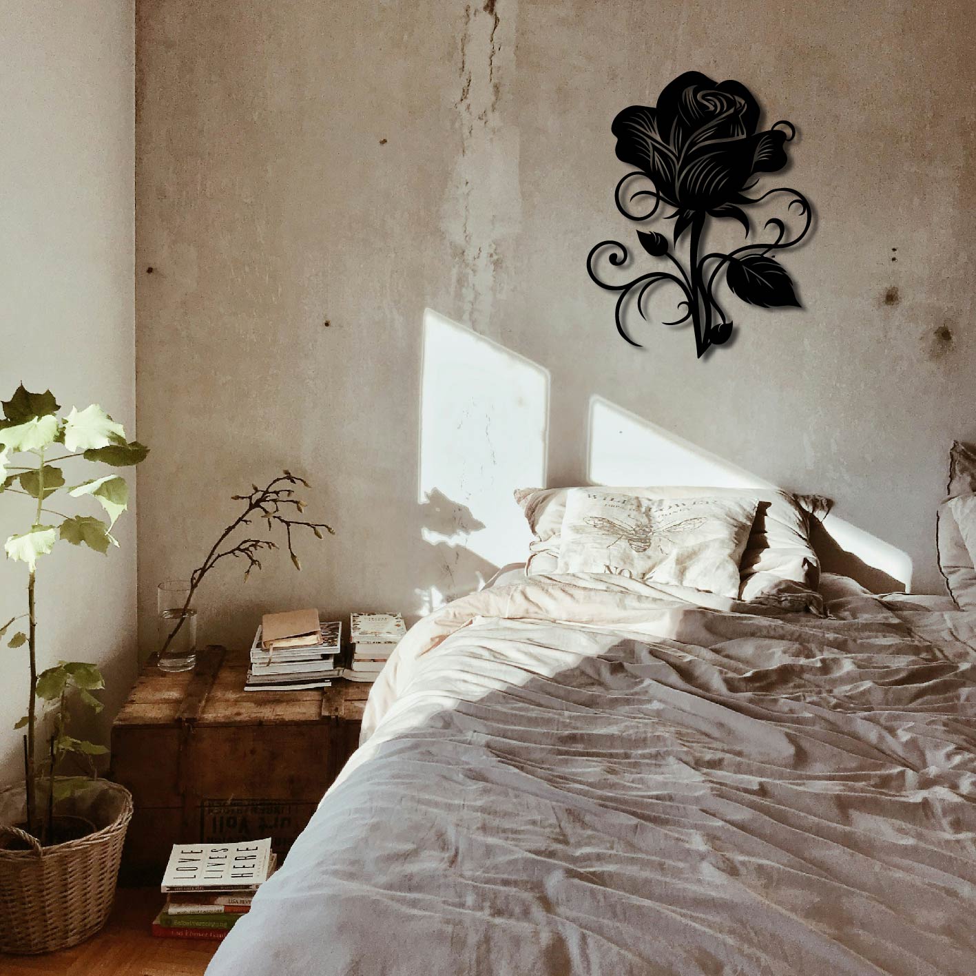 ROSE AND SWIRLS METAL WALL ART