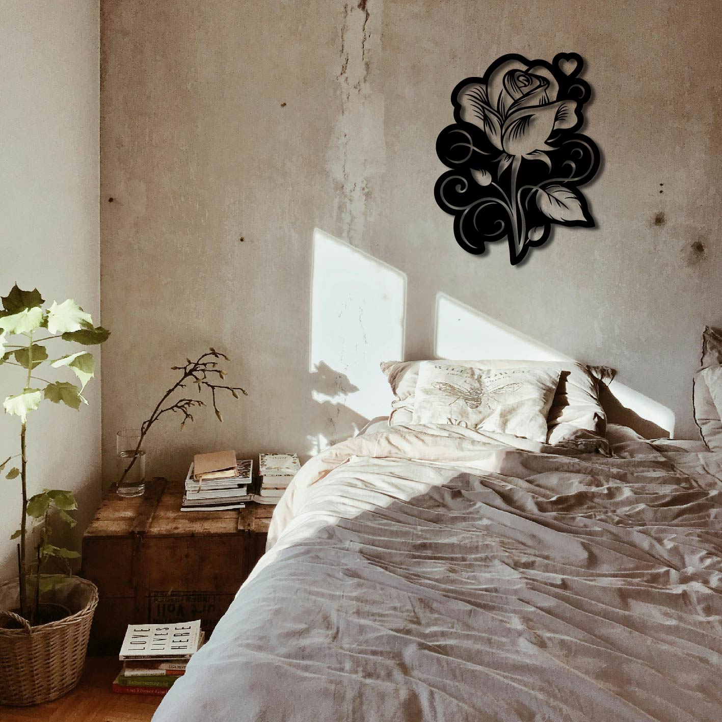 ROSE HEART SWIRLS METAL WALL ART