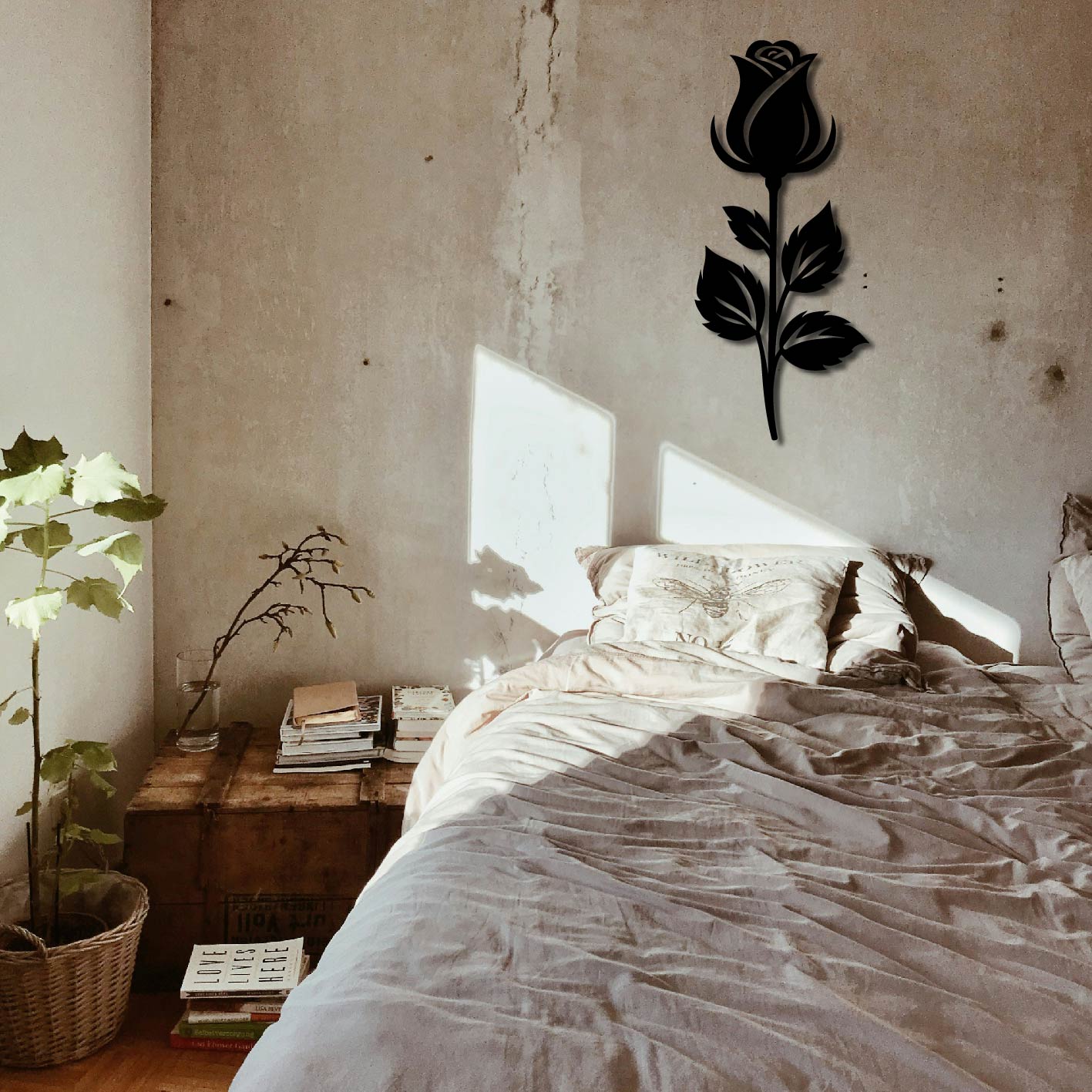 SIMPLE ROSE AND STEM METAL WALL ART