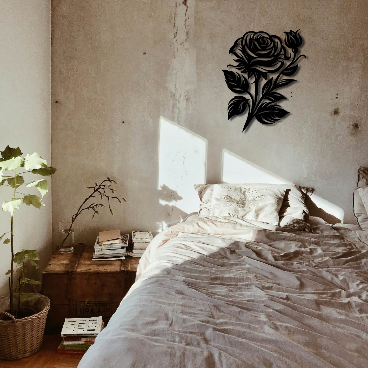 ROSE AND BUD METAL WALL ART