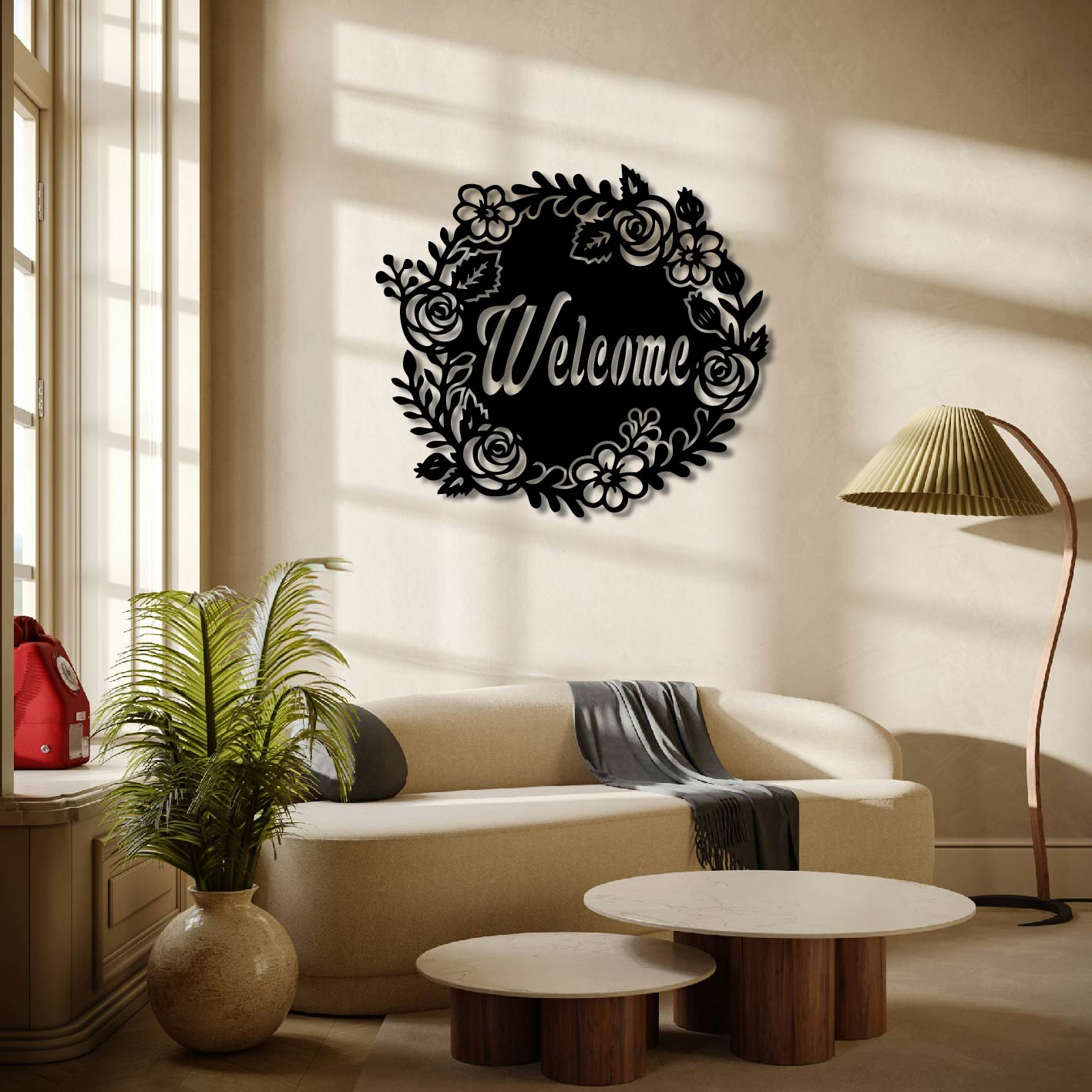 FLORAL WELCOME SIGN METAL WALL ART