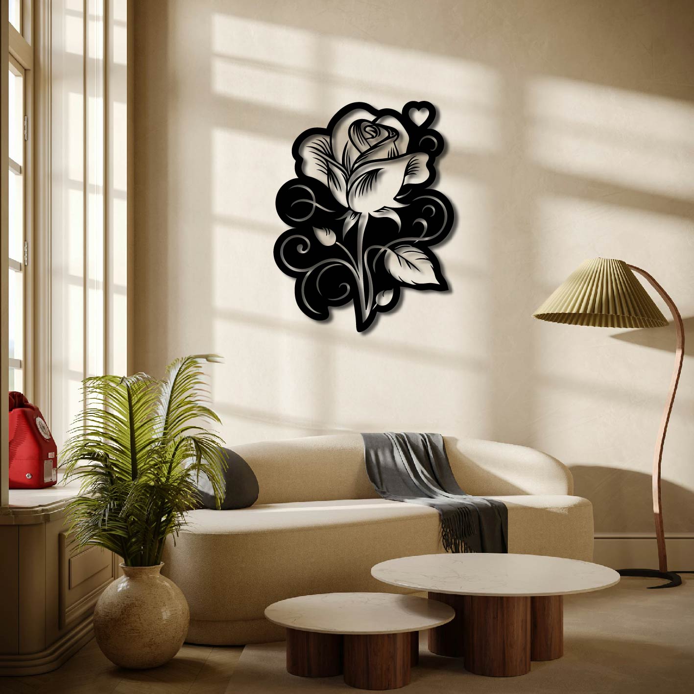 ROSE HEART SWIRLS METAL WALL ART