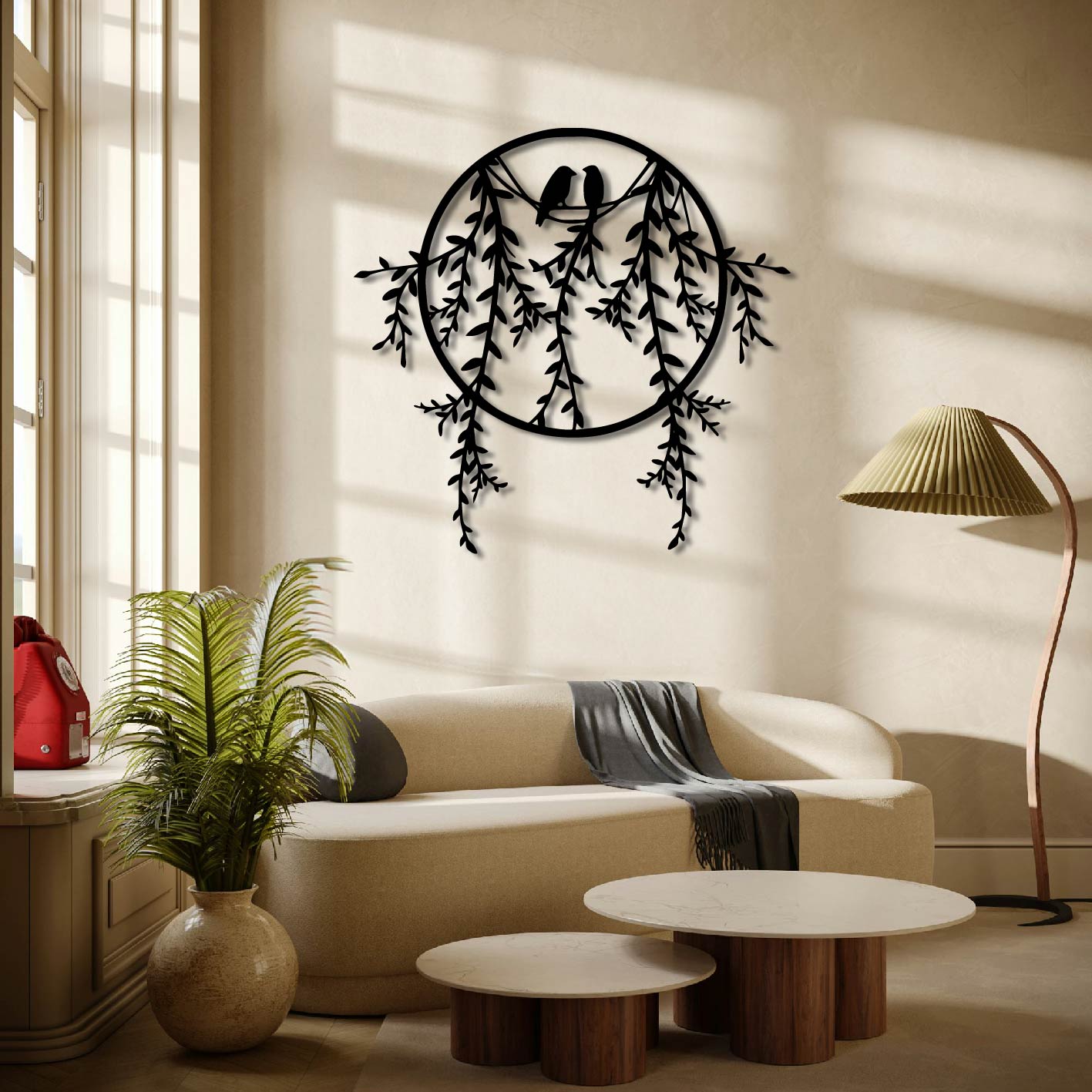 CIRCLE BIRDS ON BRANCH METAL WALL ART