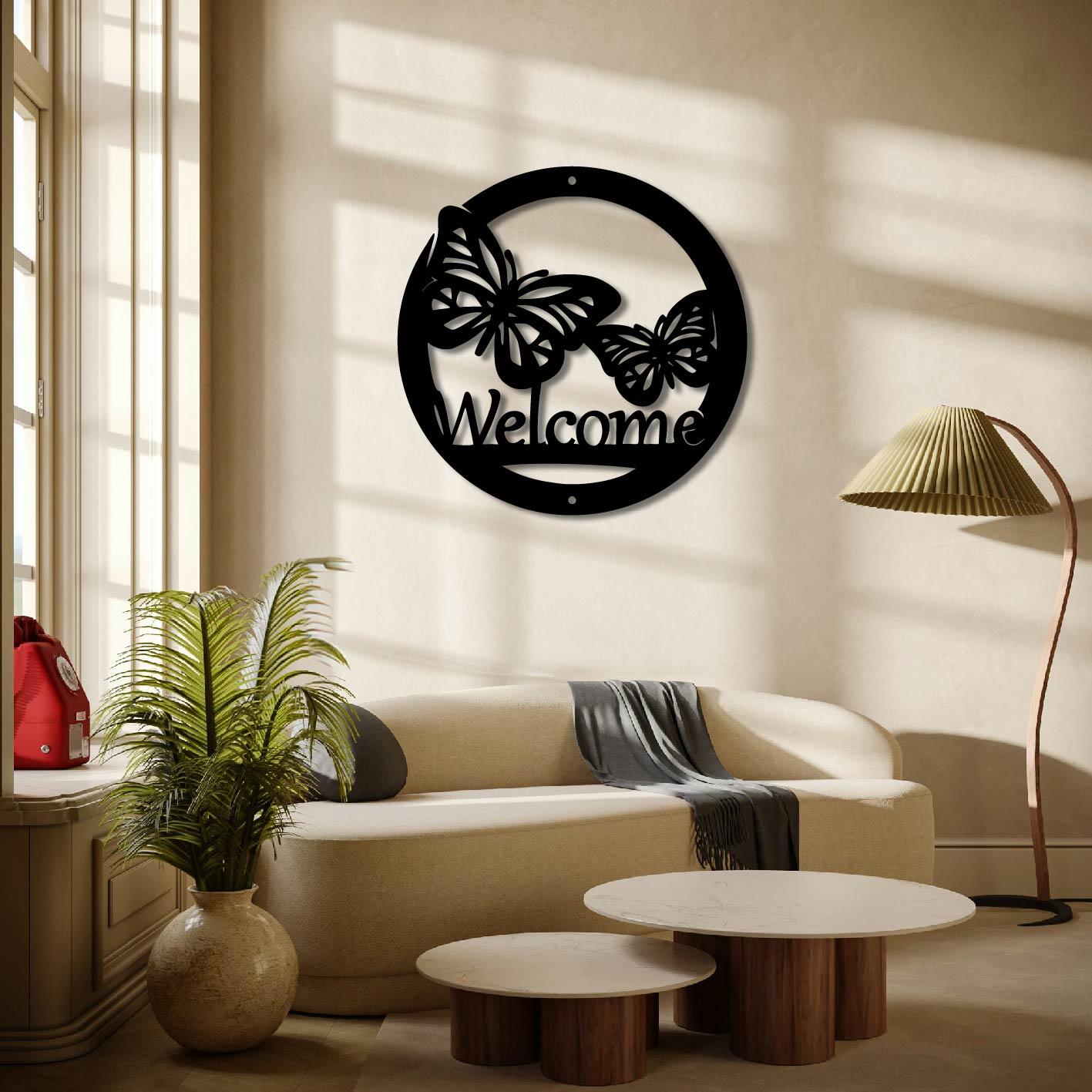 WELCOME BUTTERFLIES SIGN METAL WALL ART