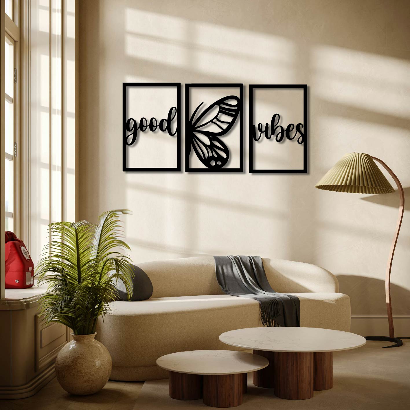 3 PIECE BUTTERFLY GOOD VIBES METAL WALL ART