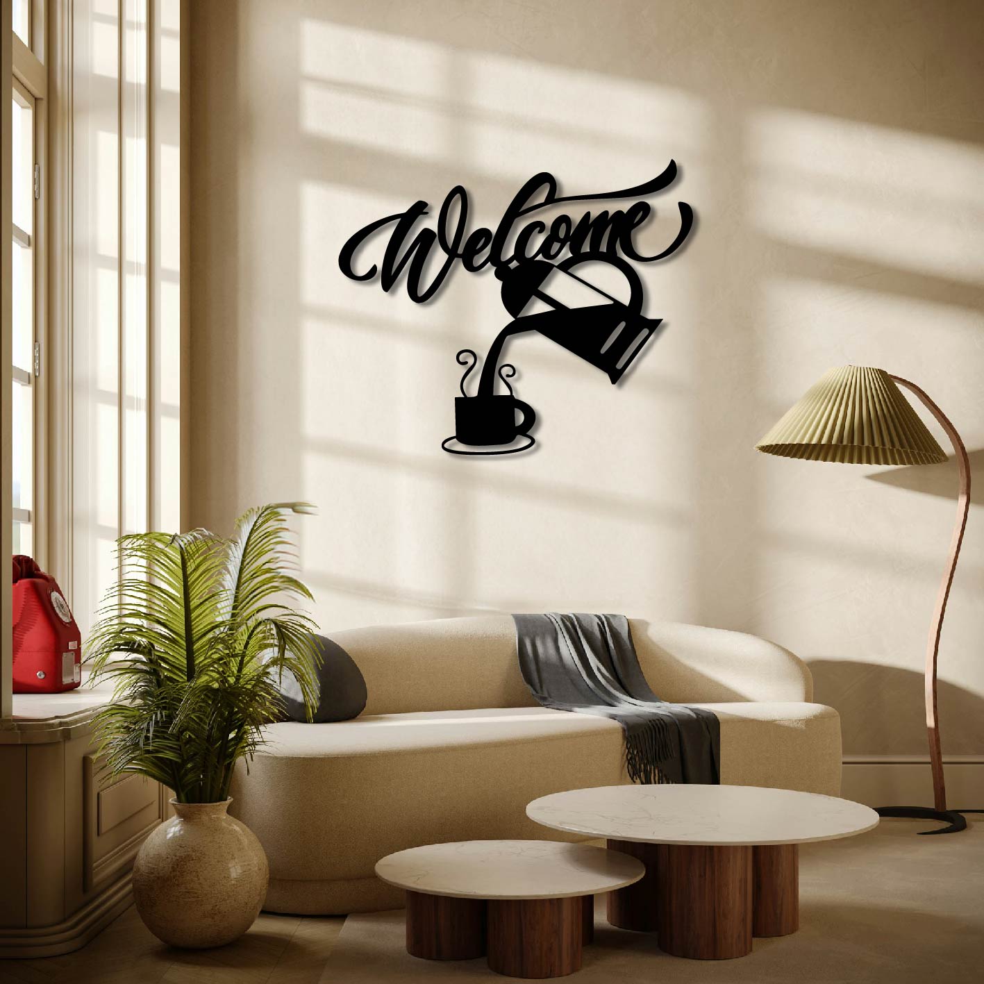 WELCOME COFFEE SIGN METAL WALL ART