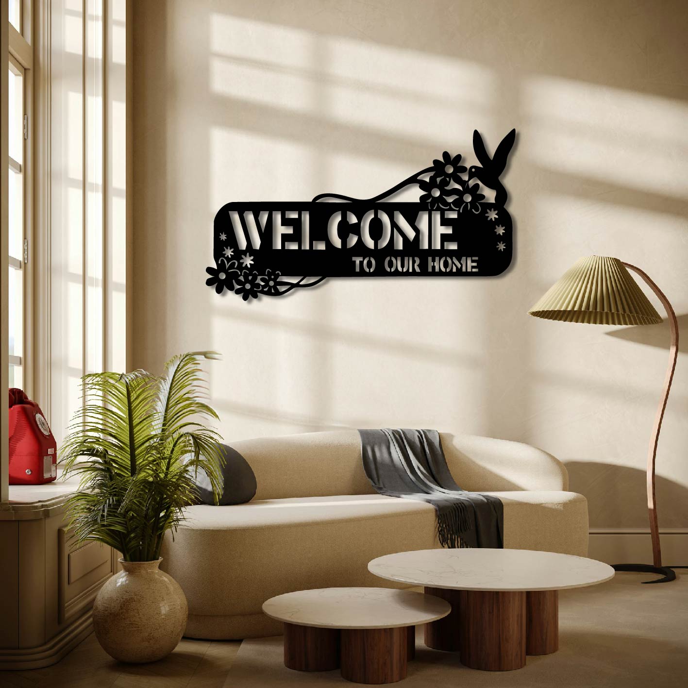 FLORAL WELCOME TO OUR HOME SIGN METAL WALL ART