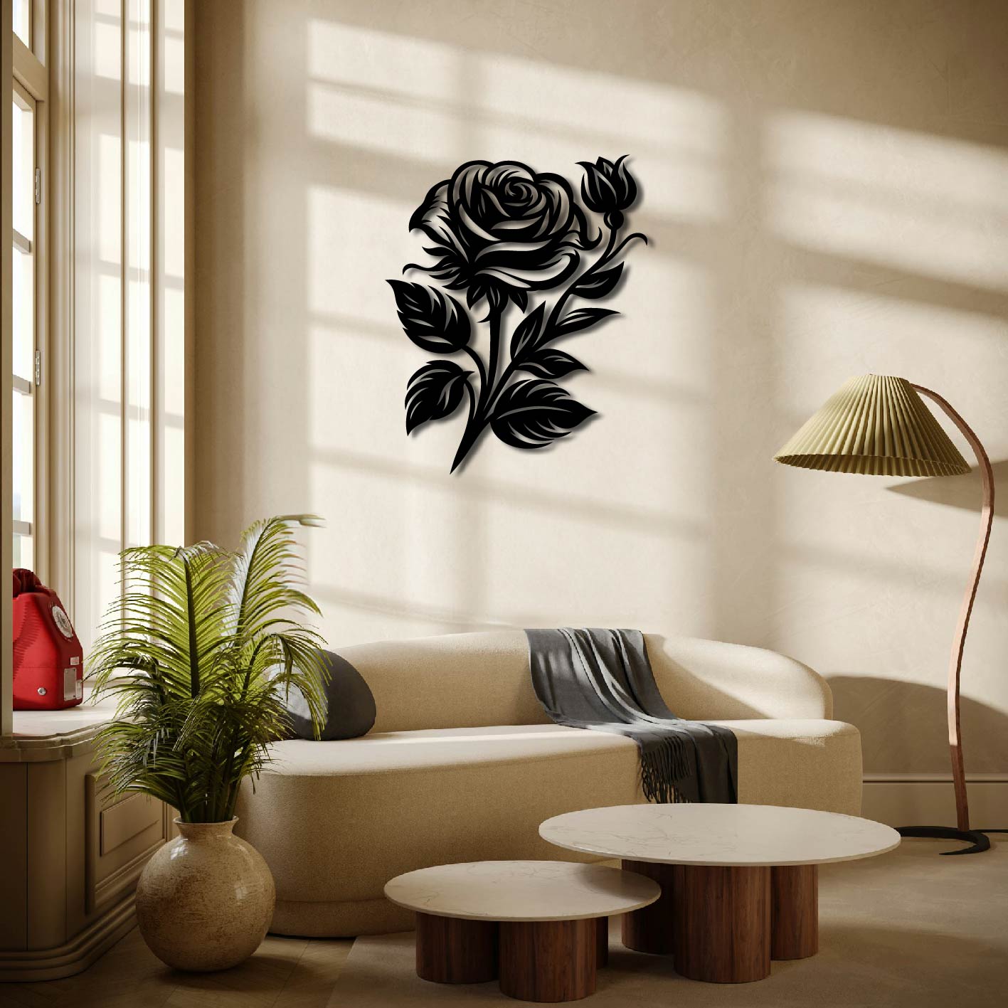 ROSE AND BUD METAL WALL ART