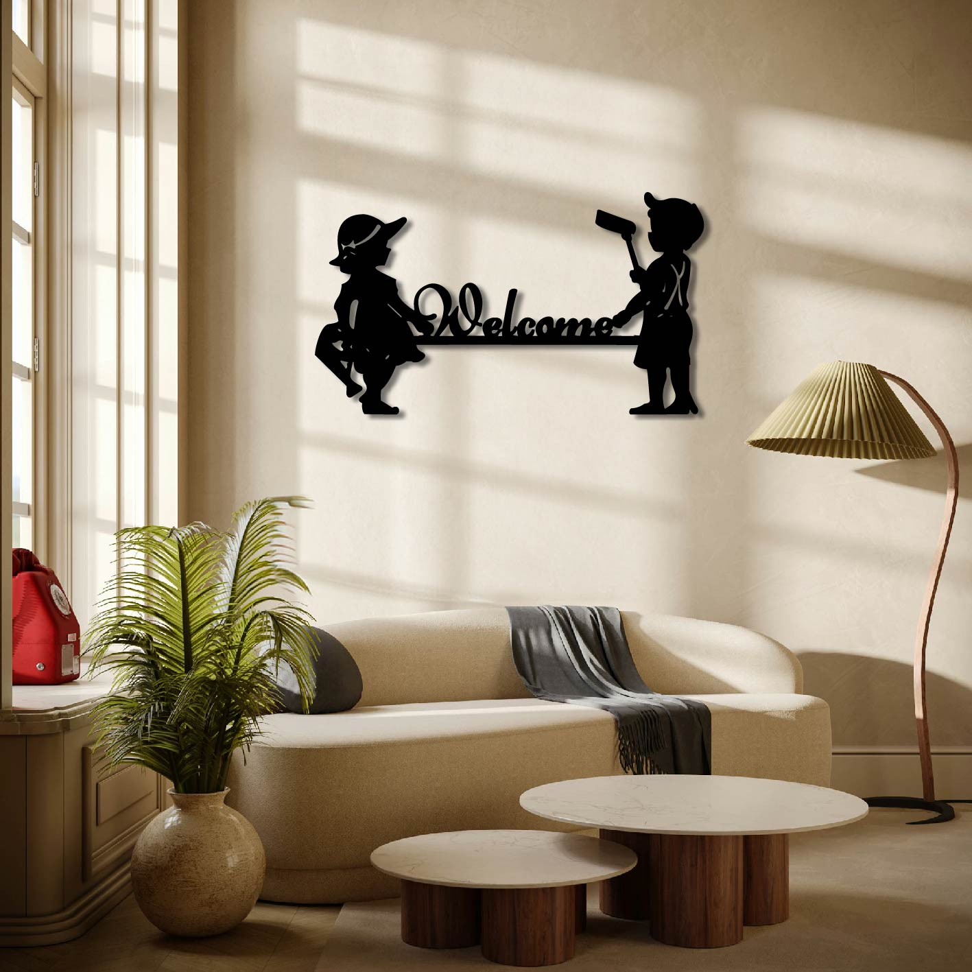 WELCOME CUTE BOY AND GIRL SIGN METAL WALL ART
