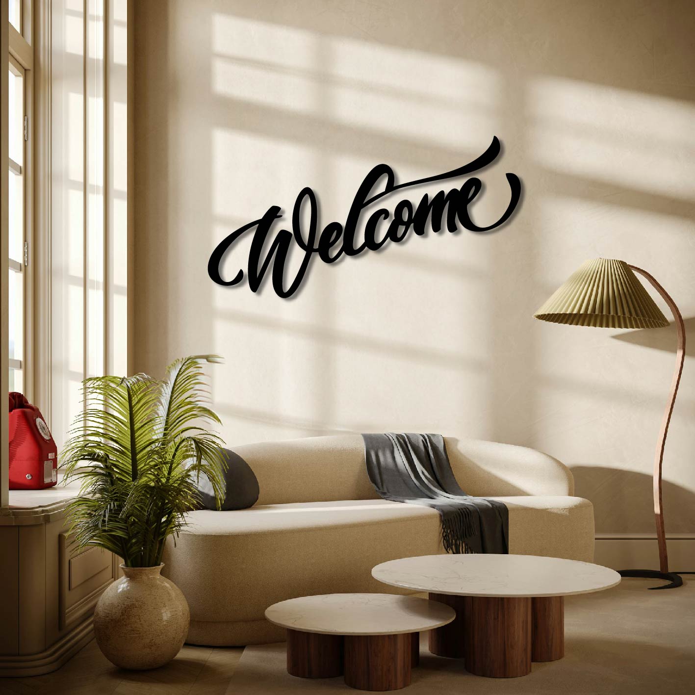 WELCOME SCRIPT SIGN METAL WALL ART