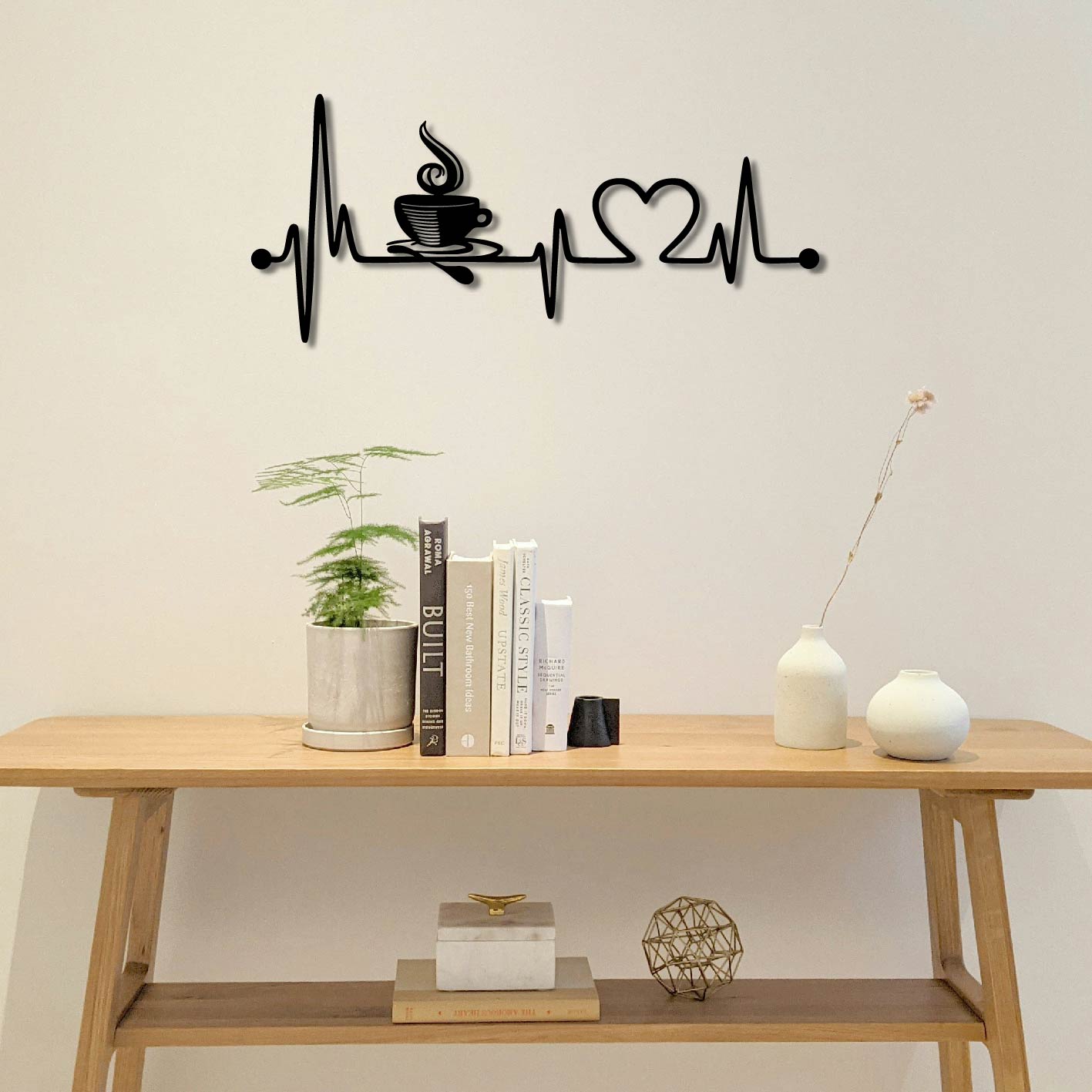 COFFEE CUP HEARTBEAT METAL WALL ART