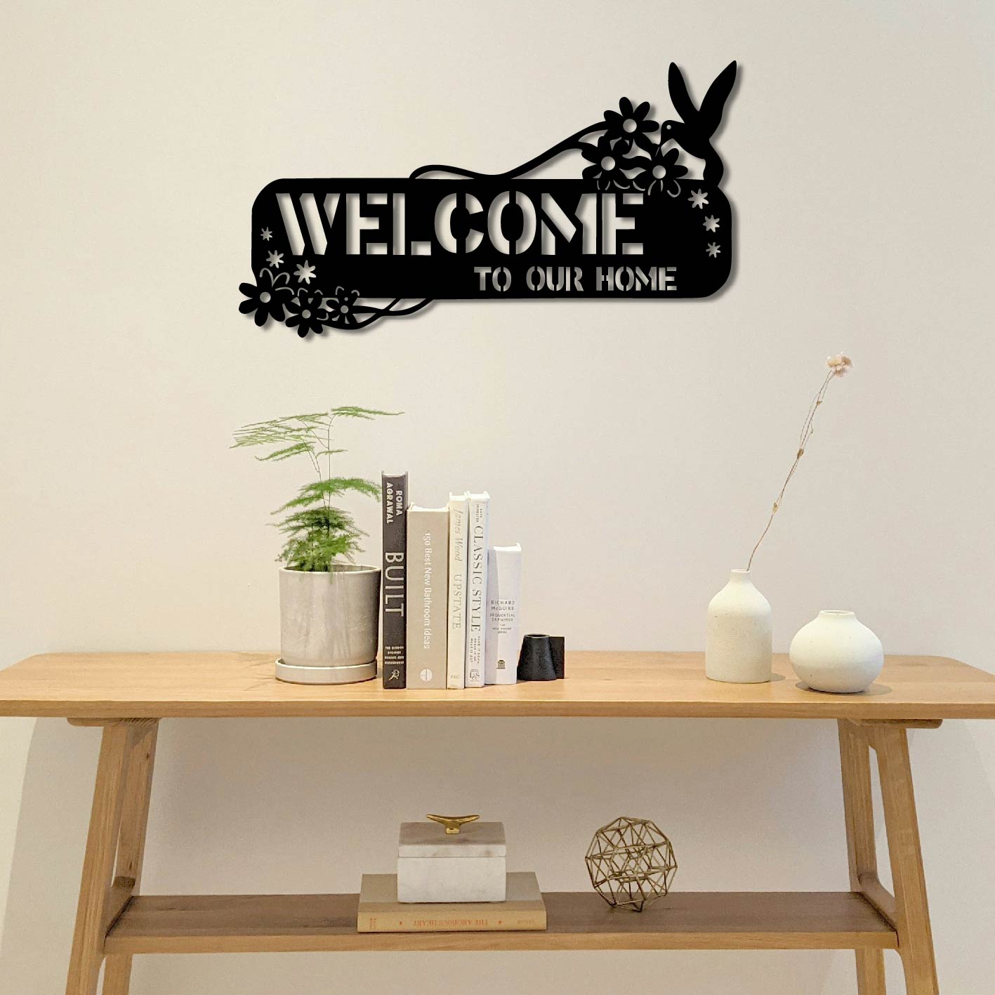 FLORAL WELCOME TO OUR HOME SIGN METAL WALL ART