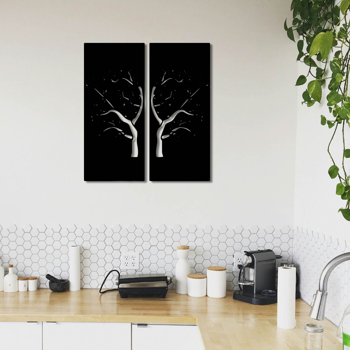 MIRRORED TREE METAL WALL ART