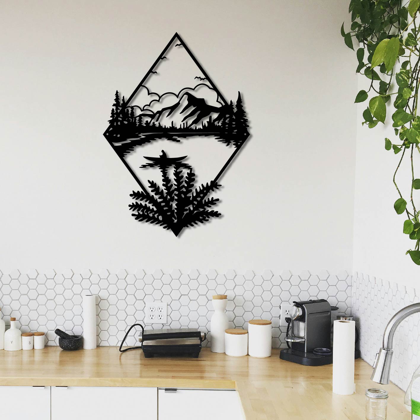 NATURE SCENE DIAMOND FRAME METAL WALL ART