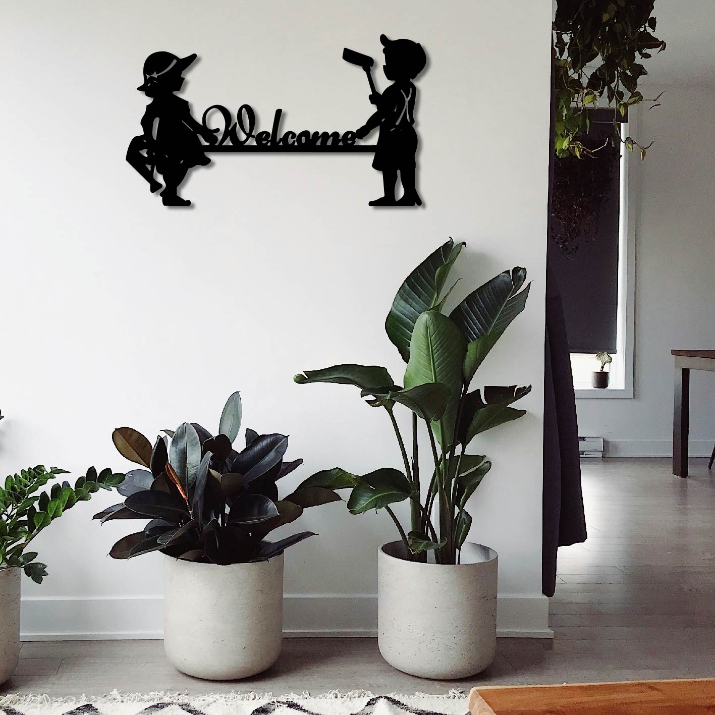 WELCOME CUTE BOY AND GIRL SIGN METAL WALL ART