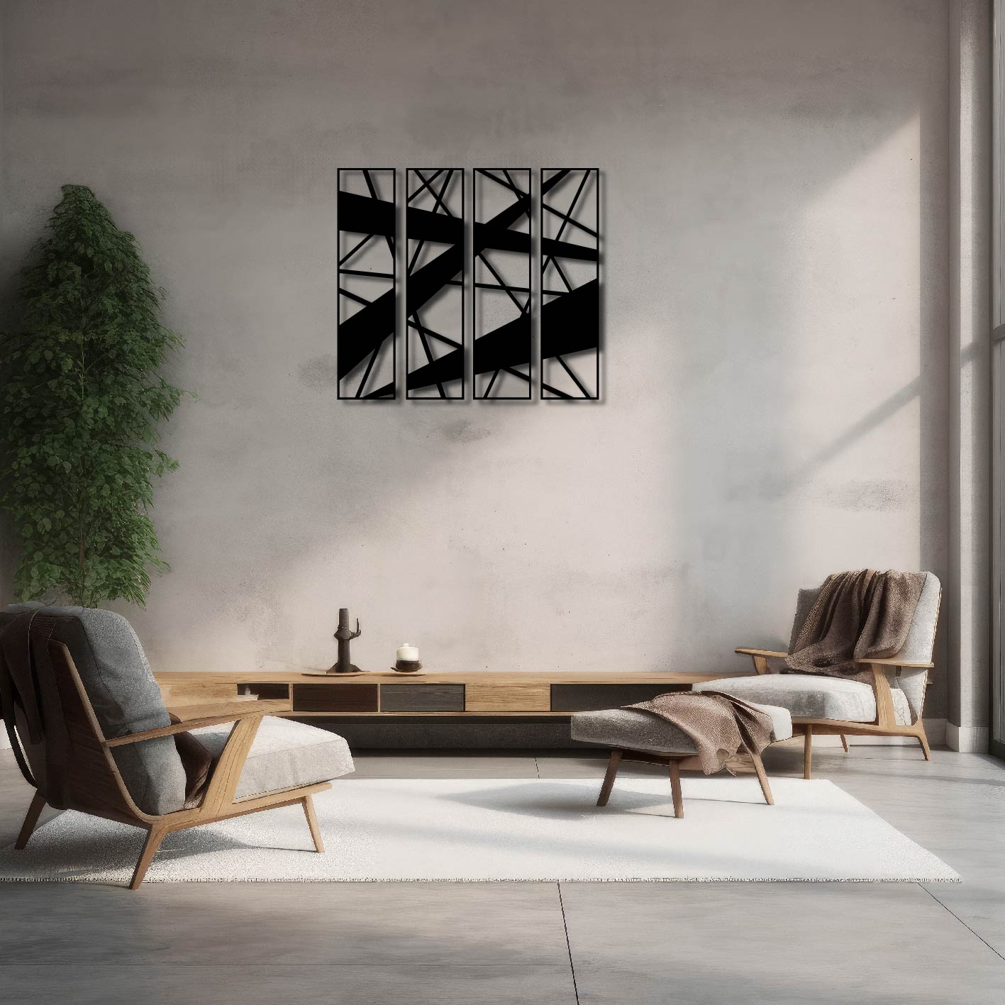 4 PIECE GEOMETRIC LINES METAL WALL ART