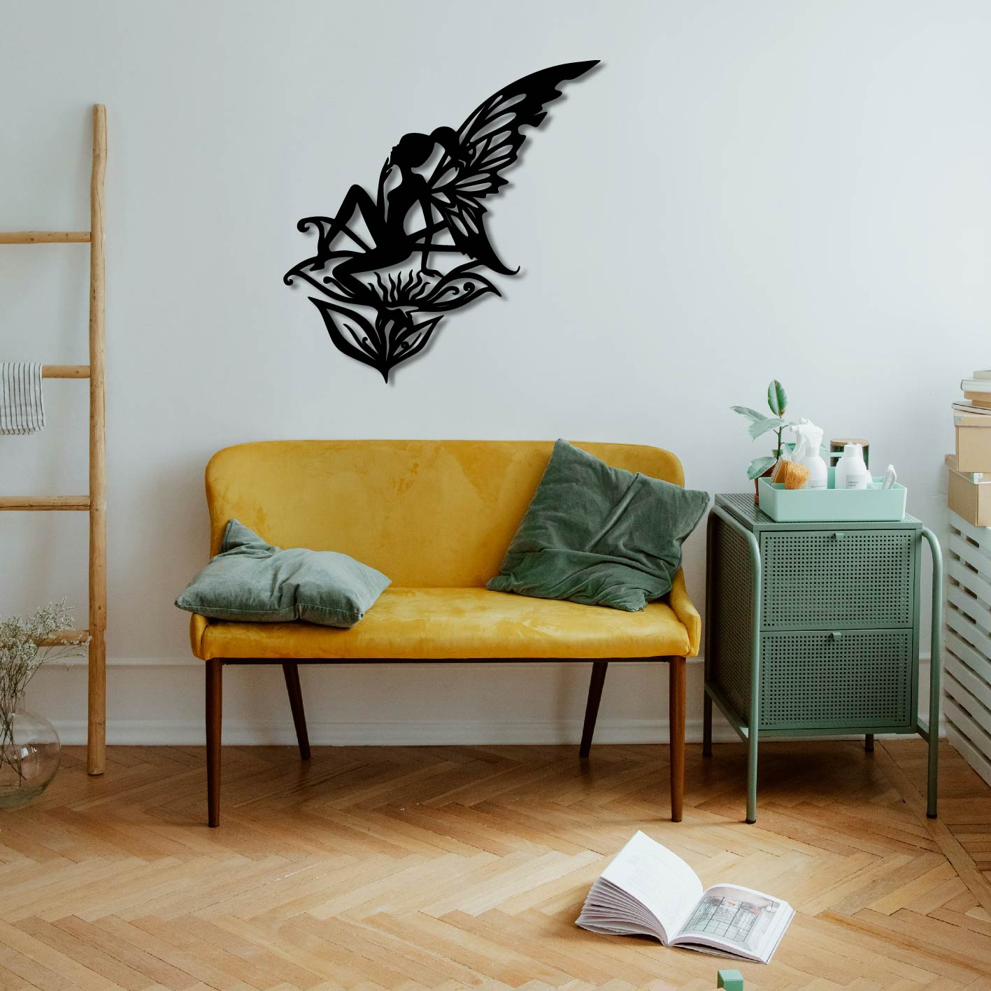 BUTTERFLY FAIRY ON FLOWER METAL WALL ART