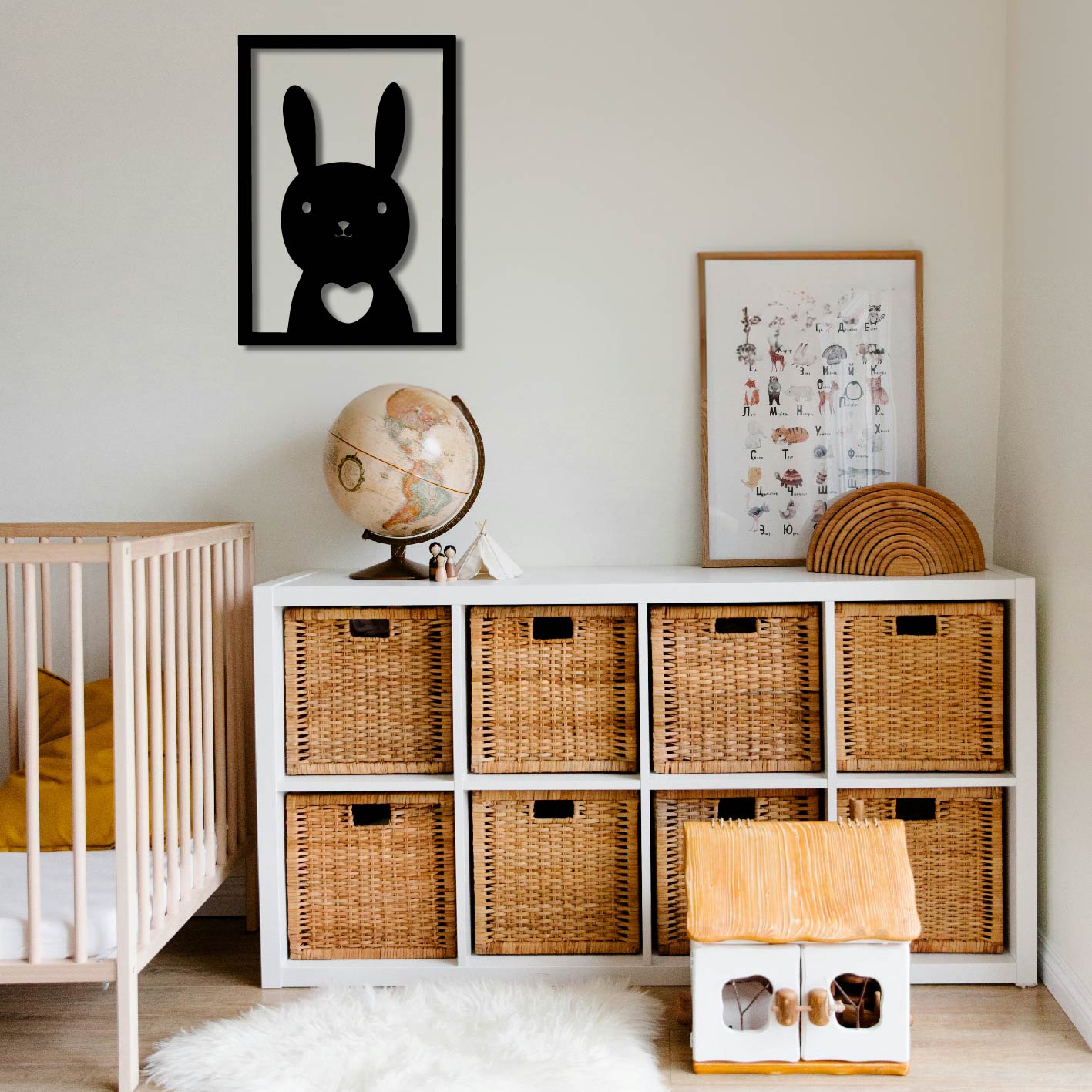 RABBIT IN FRAME METAL WALL ART