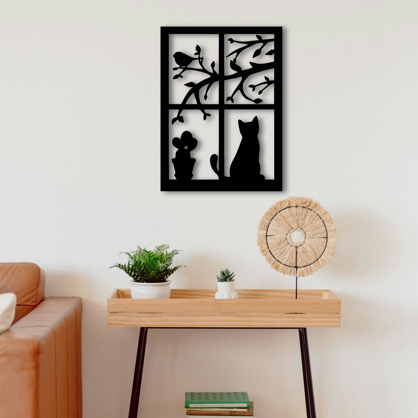 CAT IN WINDOW METAL WALL ART