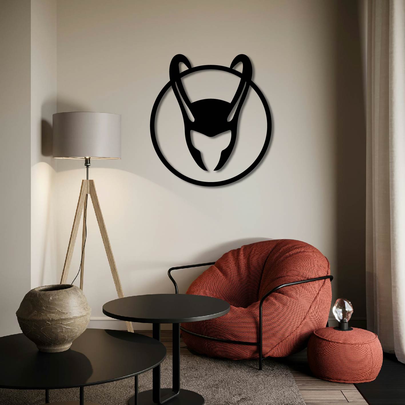LOKI HELMET LOGO METAL WALL ART