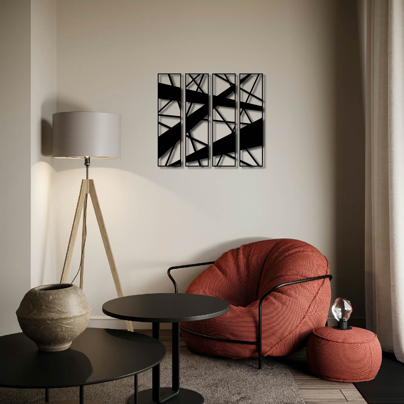 4 PIECE GEOMETRIC LINES METAL WALL ART