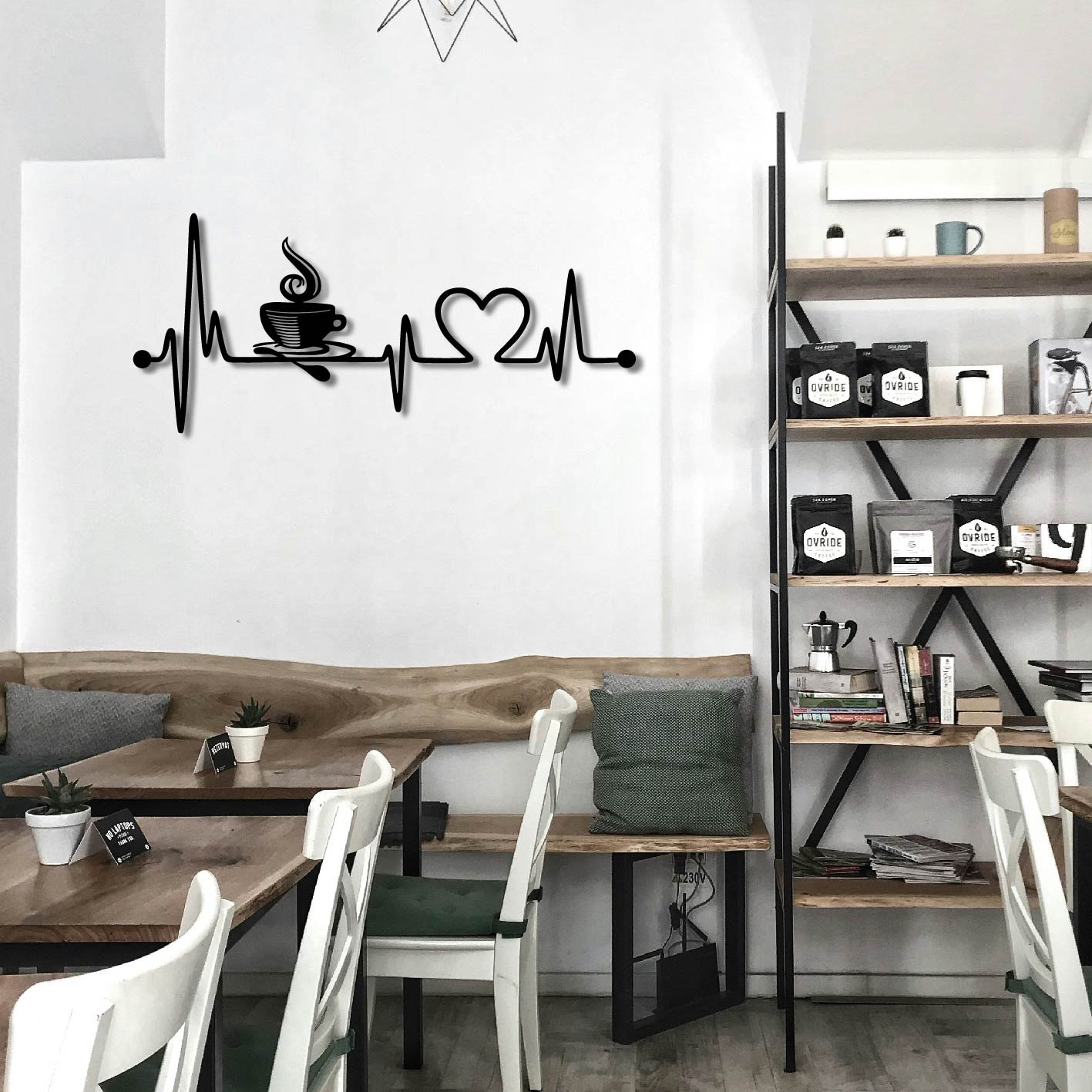 COFFEE CUP HEARTBEAT METAL WALL ART