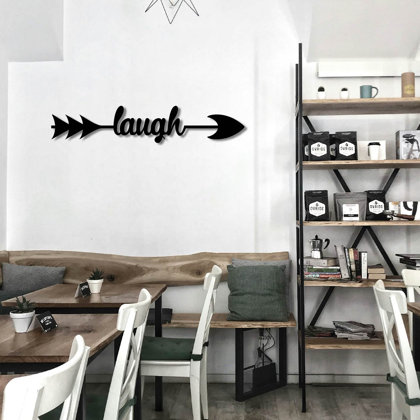 LAUGH ARROW SIGN METAL WALL ART