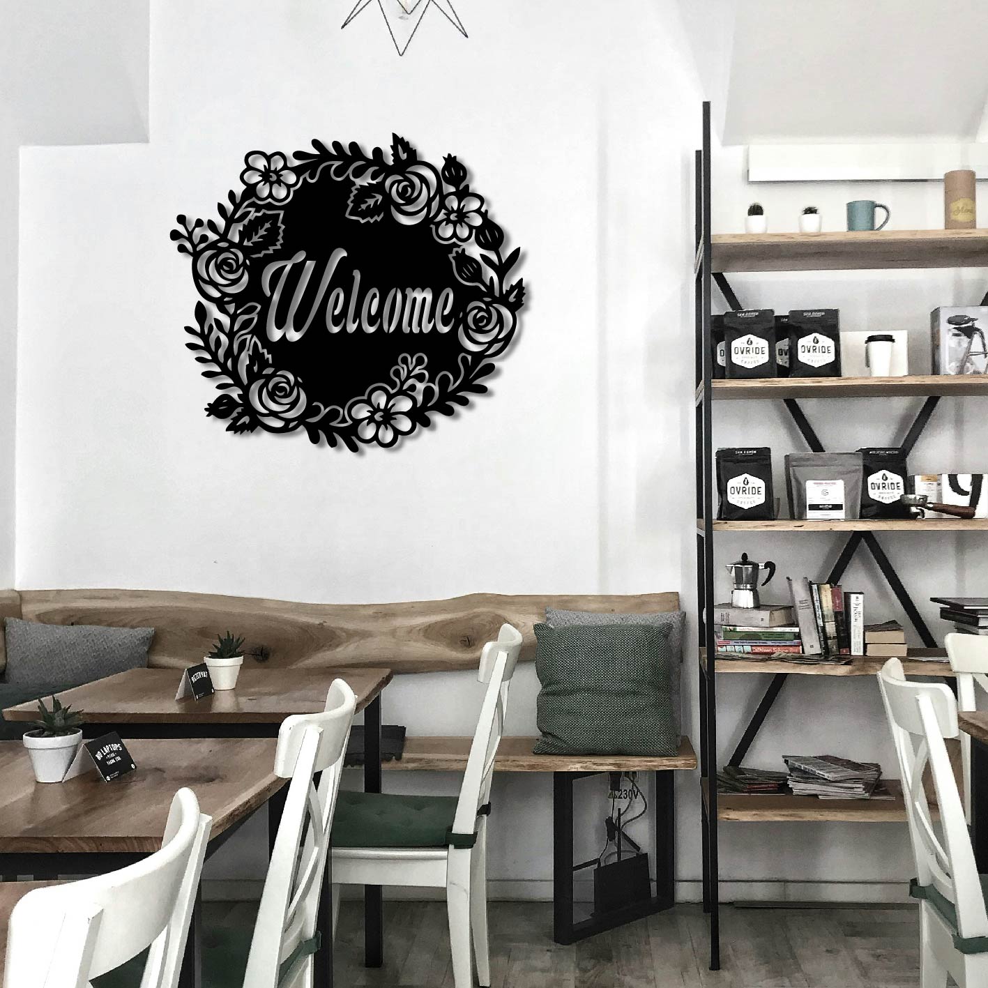 FLORAL WELCOME SIGN METAL WALL ART